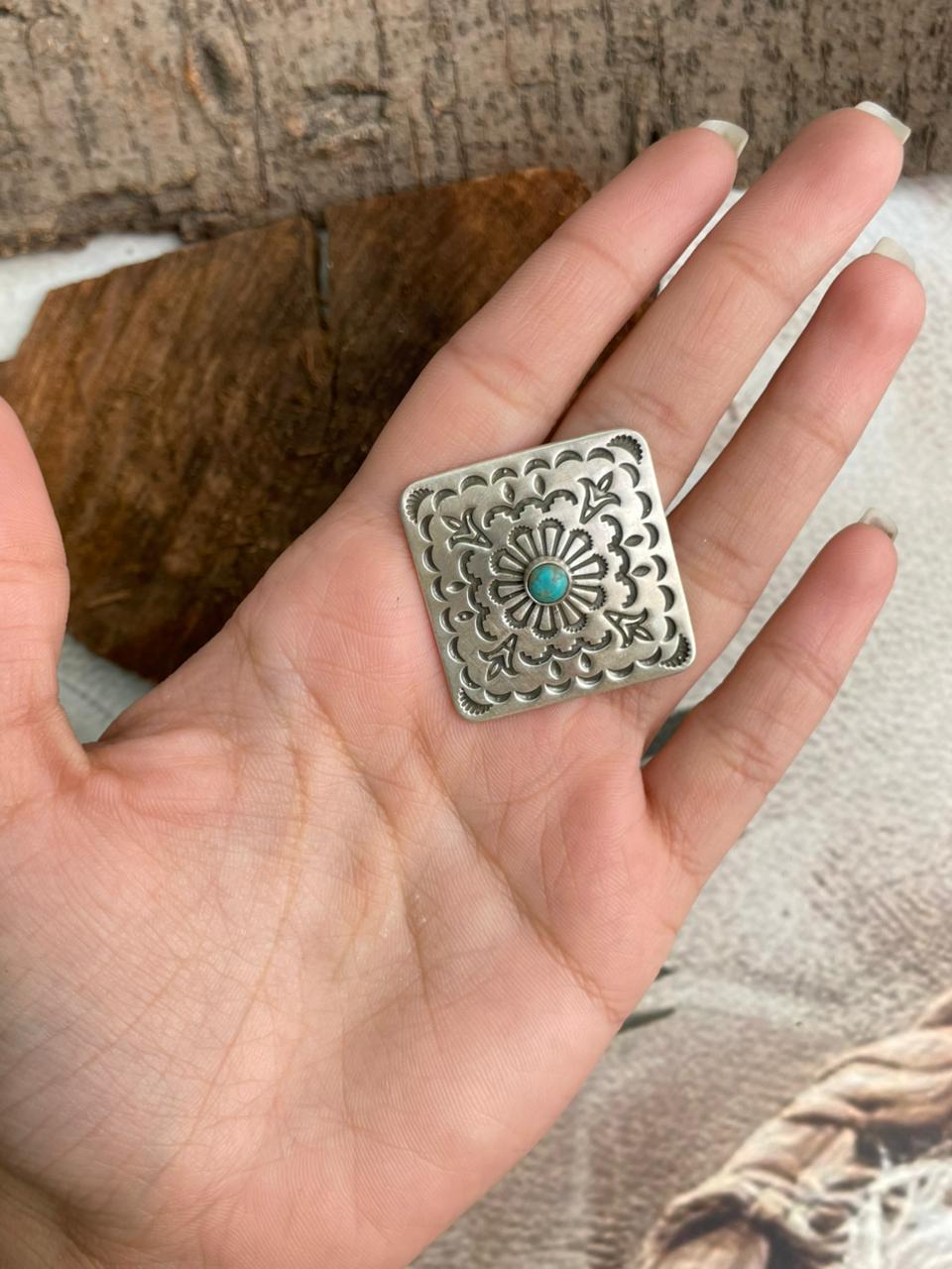 Handmade Sterling Silver Kingman Turquoise Adjustable Ring "Signed Nizhoni"