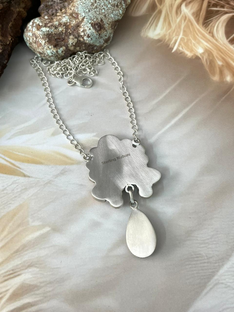 Handmade Sterling Silver Spring Collection: White Buffalo with Bumblebee & Sonoran Mountain Turquoise Necklace "Signed Nizhoni"