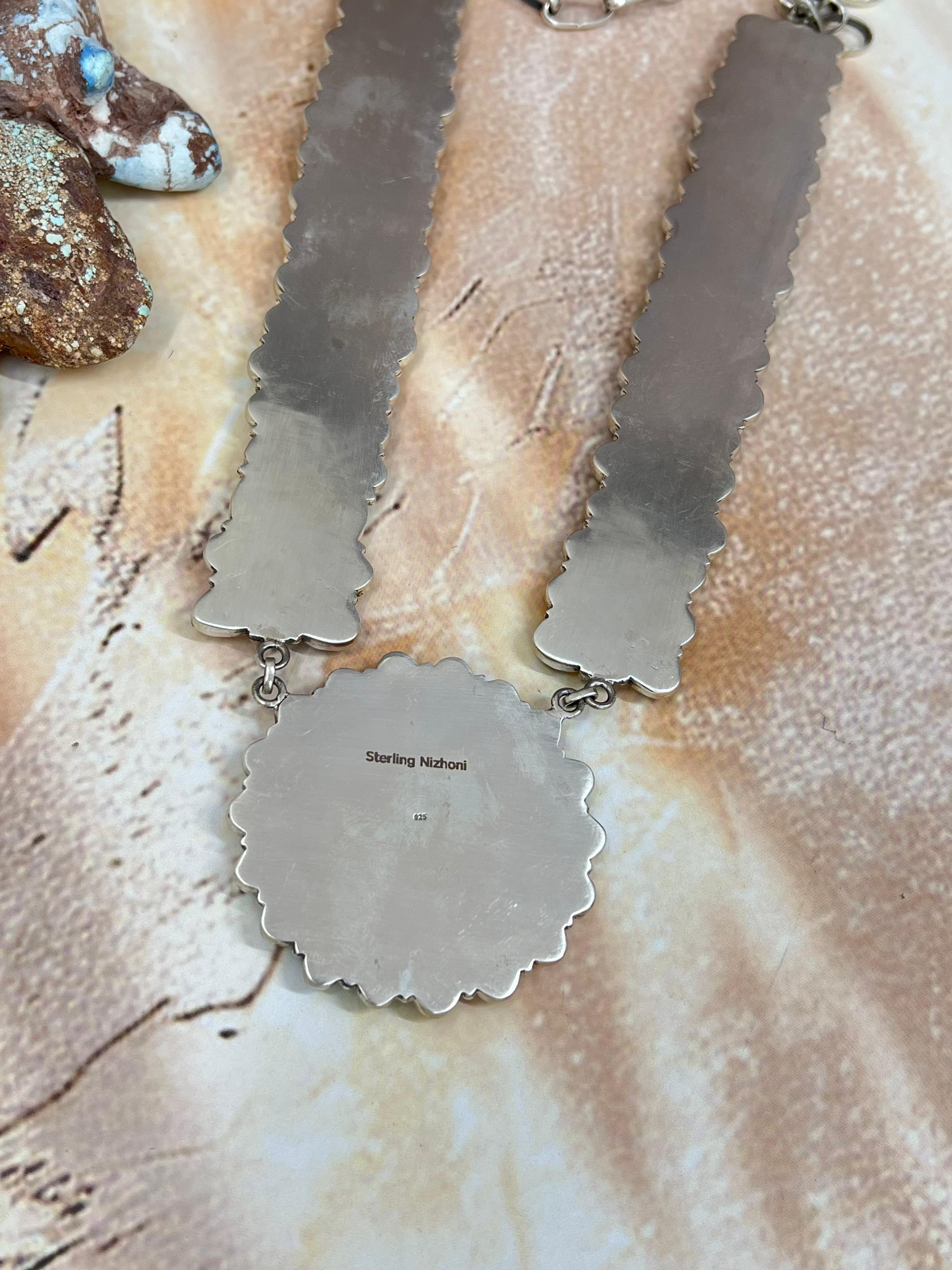 Handmade Sterling Silver Palomino Turquoise Necklace with Signed Nizhoni