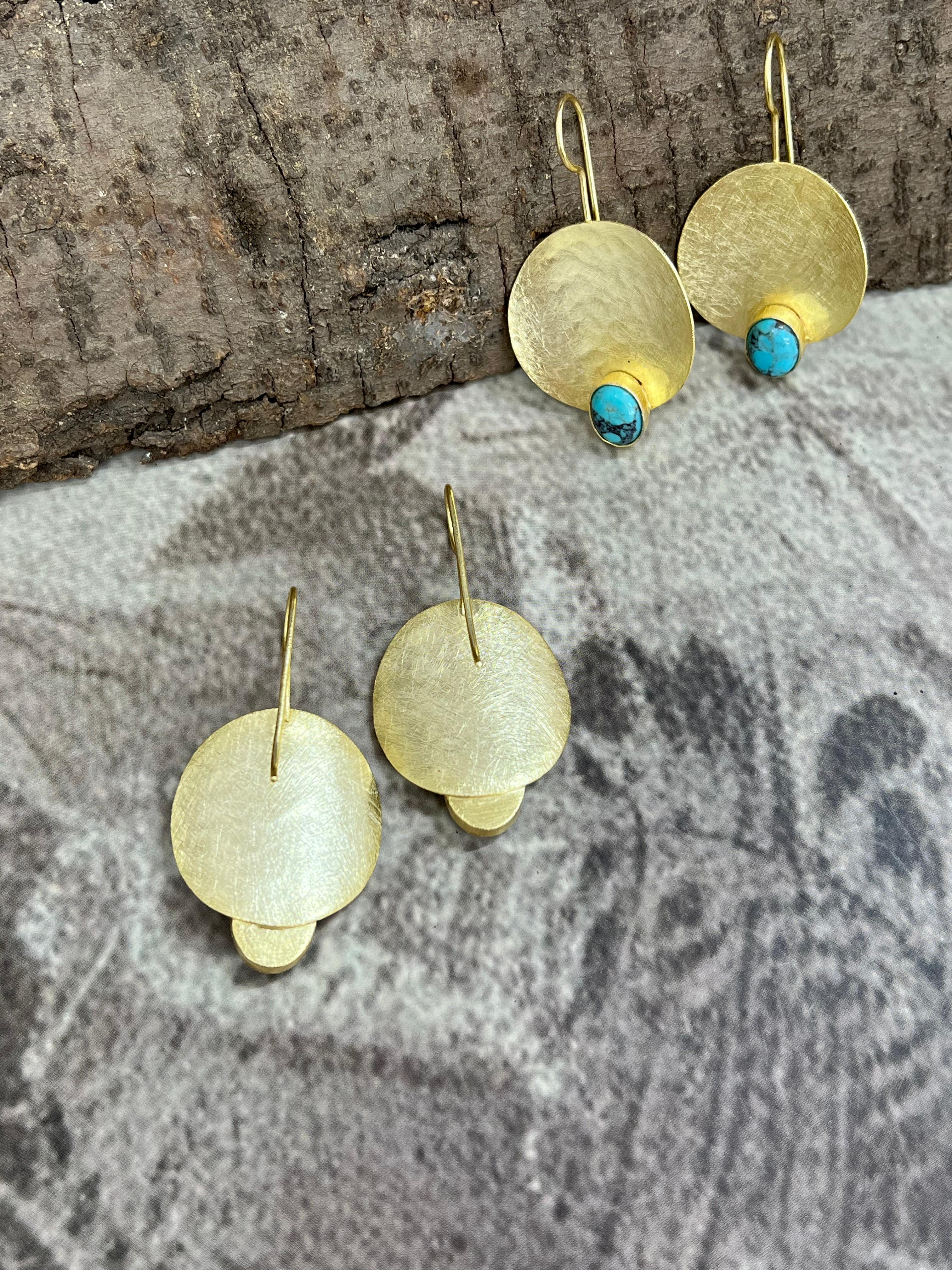 “The Golden Collection” Handmade Natural Black Onyx, Kingman Turquoise Hook Earrings