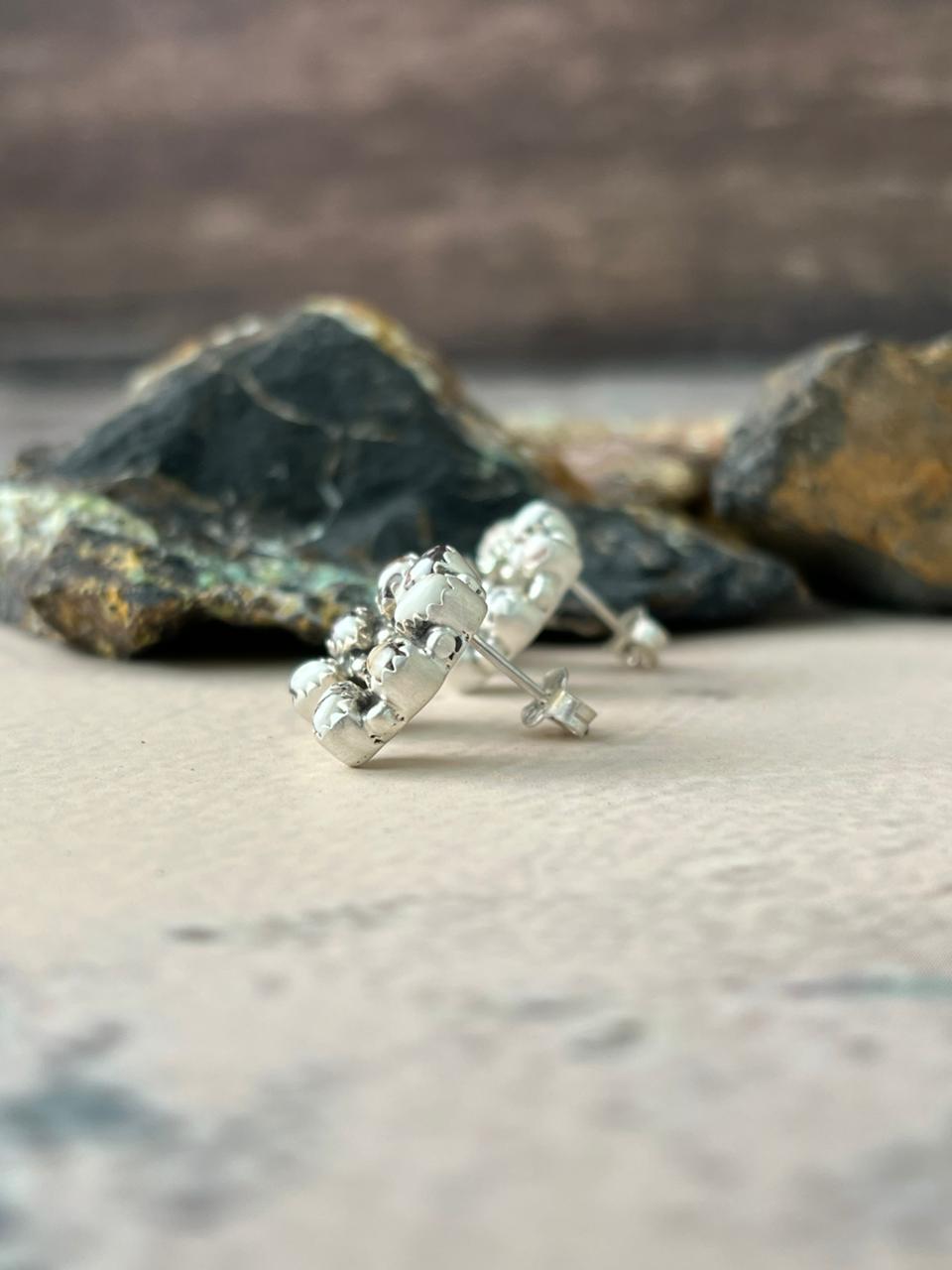 Handmade Sterling Silver Wildhorse Magnesite Post Earrings "Signed Nizhoni"