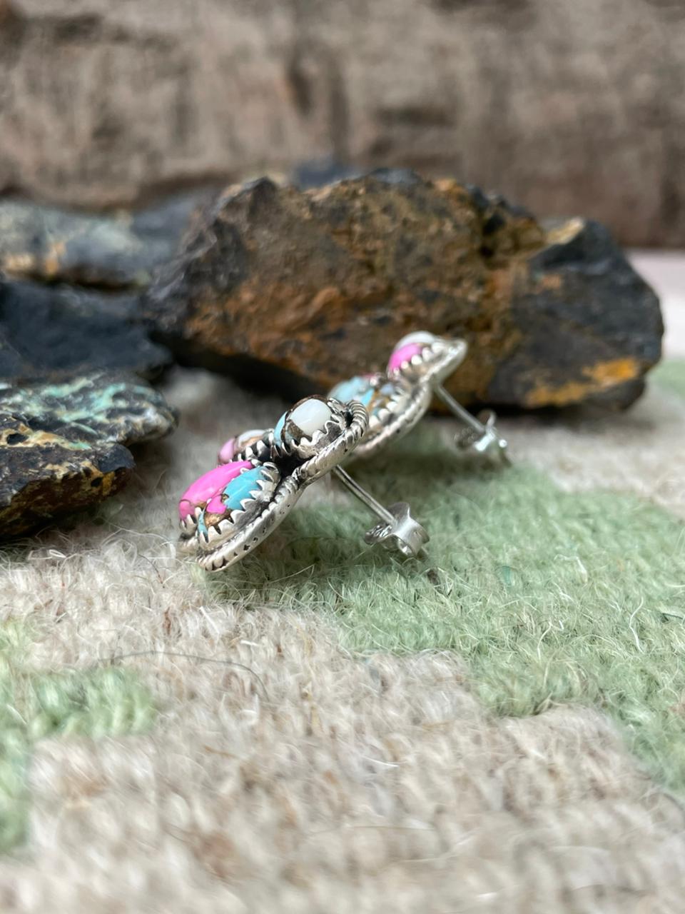 Handmade Sterling Silver Cotton Candy Post Studs Earrings "Signed Nizhoni"