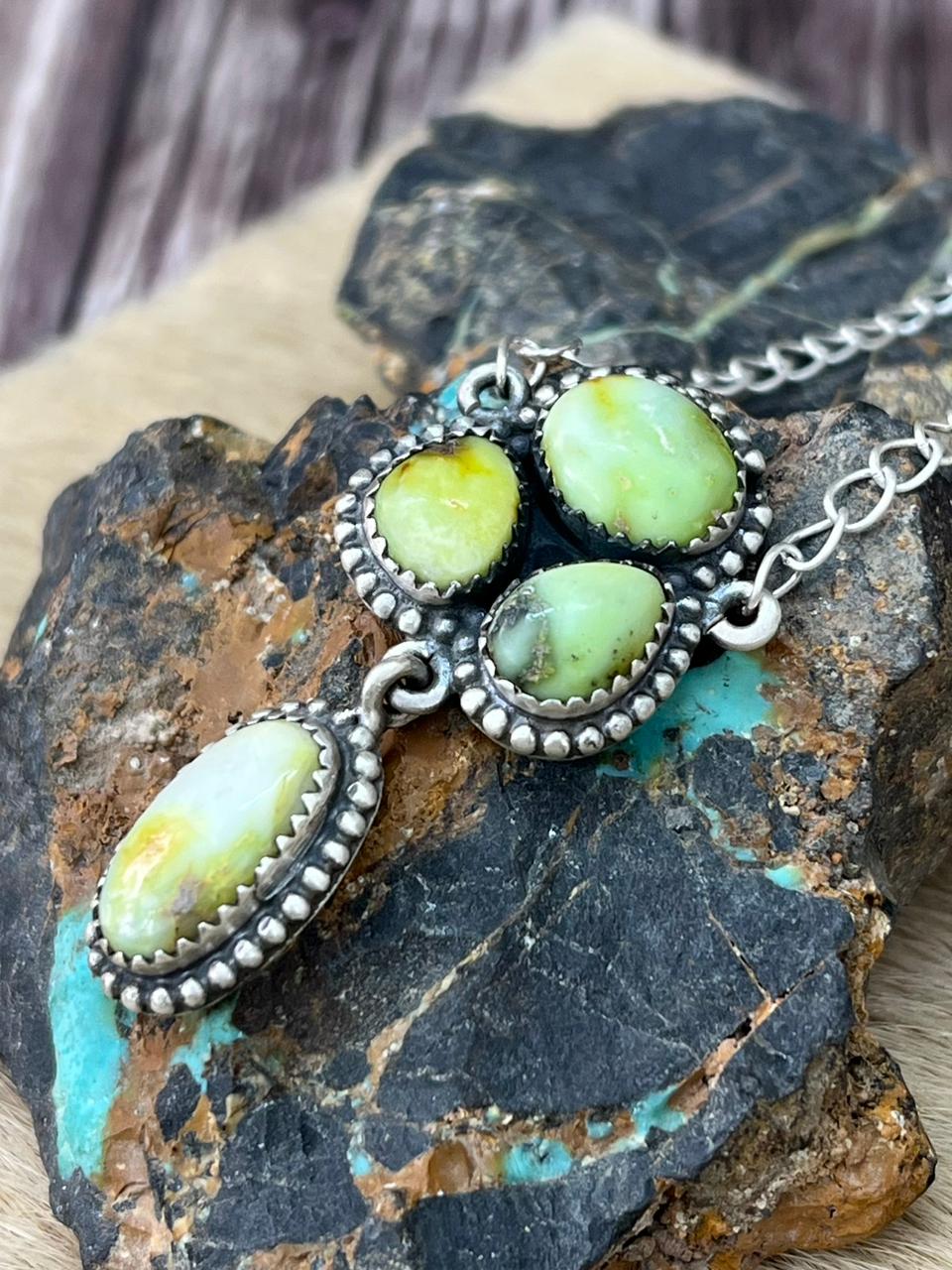 Handmade Sterling Silver Palomino Turquoise Necklace "Signed Nizhoni"