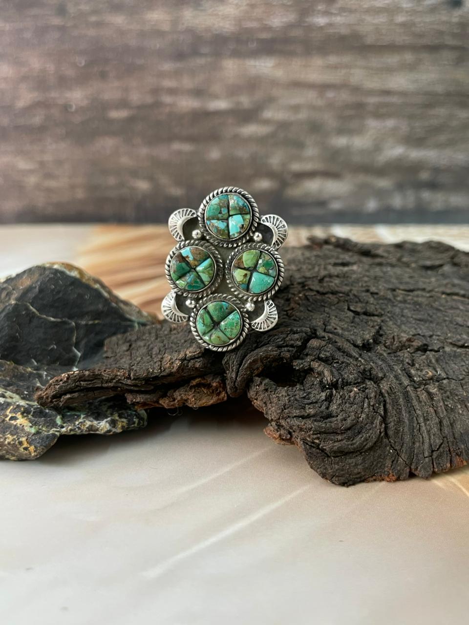 Handmade Sterling Silver Sonoran Cobble Collection: Sonoran Mountain Turquoise Adjustable Ring "Signed Nizhoni"