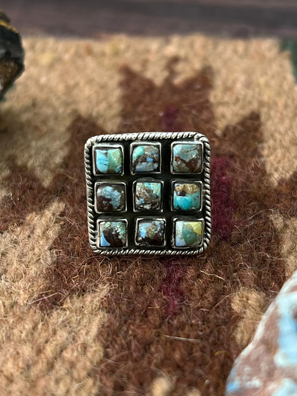 Handmade Sterling Silver Matrix Golden Hills Turquoise Adjustable Ring "Signed Nizhoni"