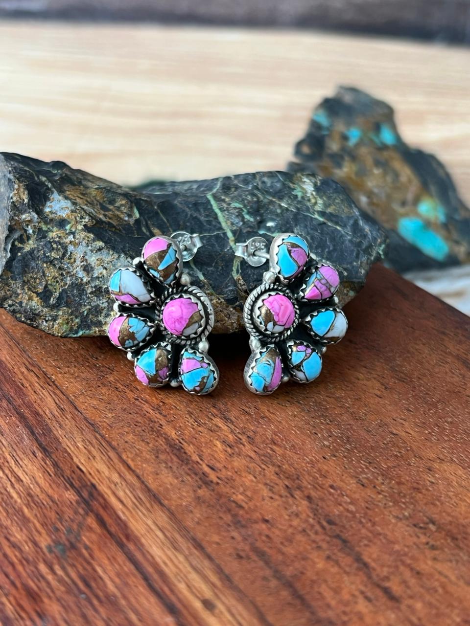 Handmade Sterling Silver Cotton Candy Post Studs Earrings "Signed Nizhoni"