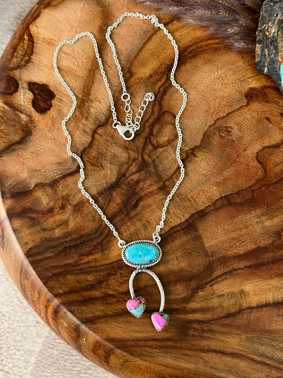 Handmade Sterling Silver Sierra Bella Turquoise with Cotton Candy Collection: Necklace "Signed Nizhoni"