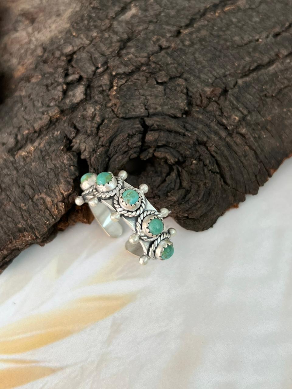 Handmade Sterling Silver Kingman Turquoise Adjustable Ring "Signed Nizhoni"
