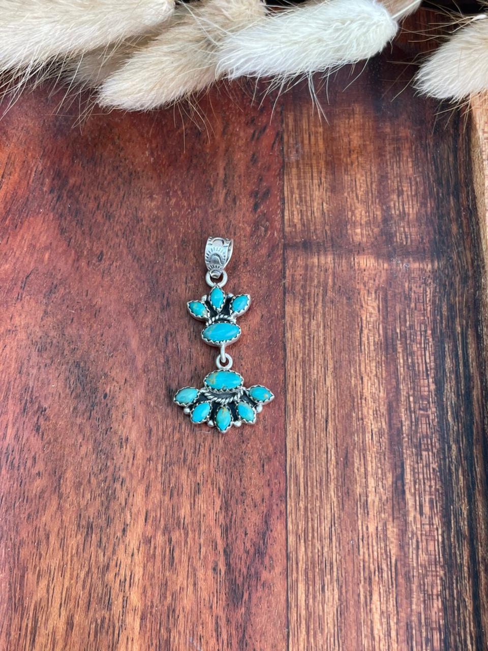 Handmade Sterling Silver Kingman Turquoise Pendant "Signed Nizhoni"