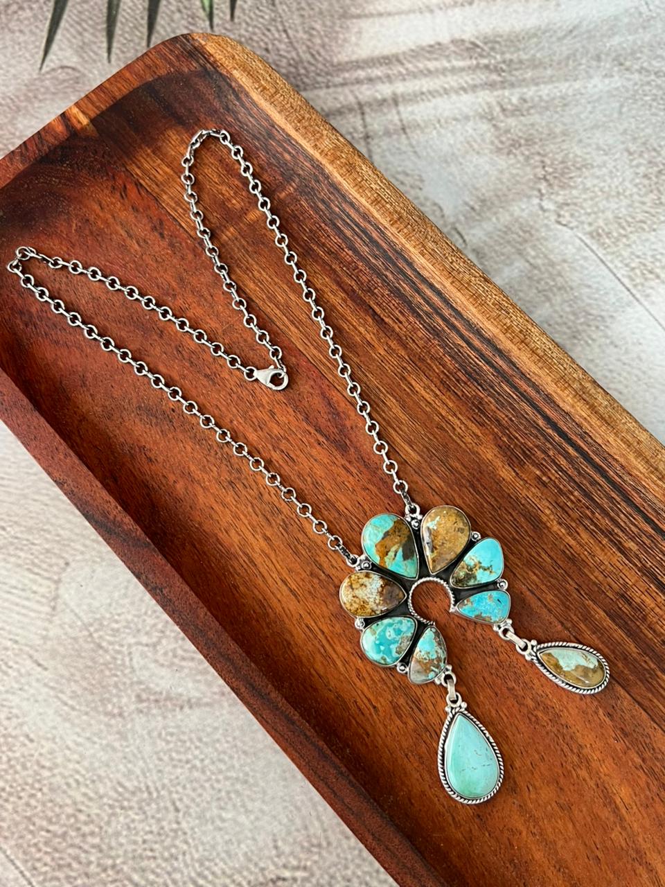 Handmade Sterling Silver Royston Turquoise Naja Necklace "Signed Nizhoni"