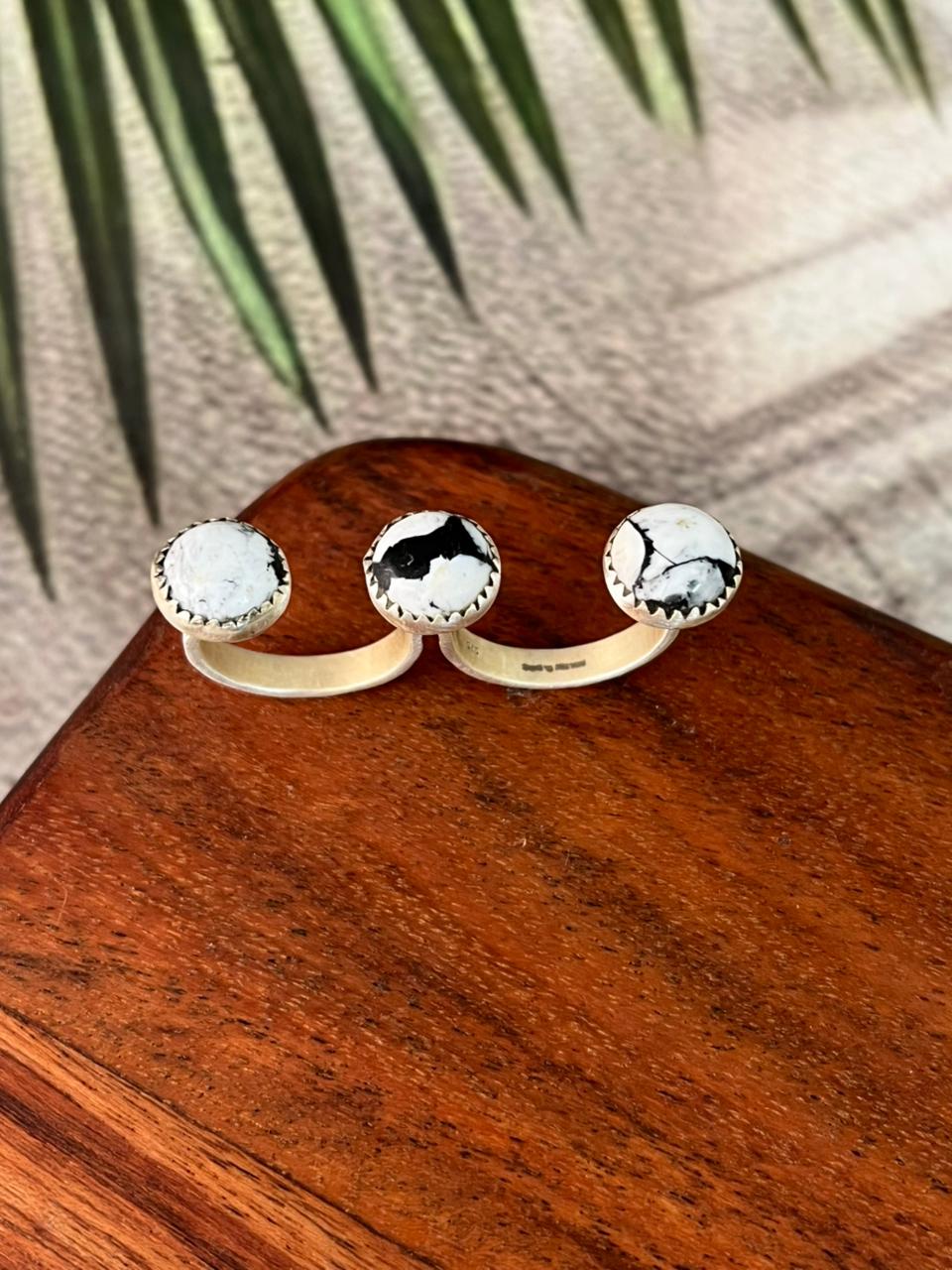 Handmade Sterling Silver White Buffalo Adjustable Ring "Signed Nizhoni"