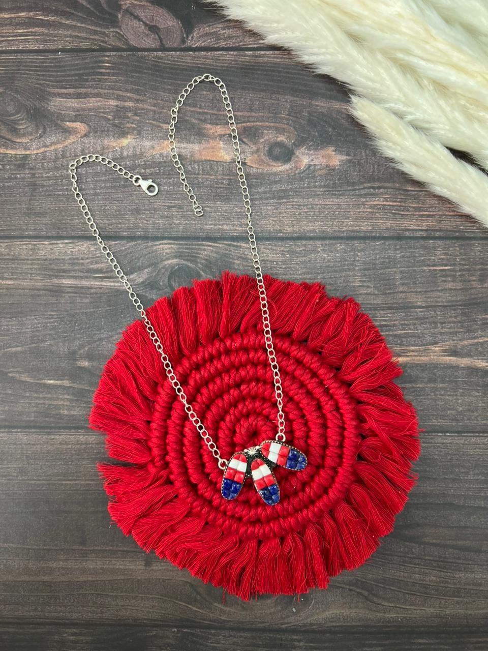Handmade Sterling Silver 4th Of July Collection: Rosarita with Lapis and White Buffalo Necklace "Signed Nizhoni"