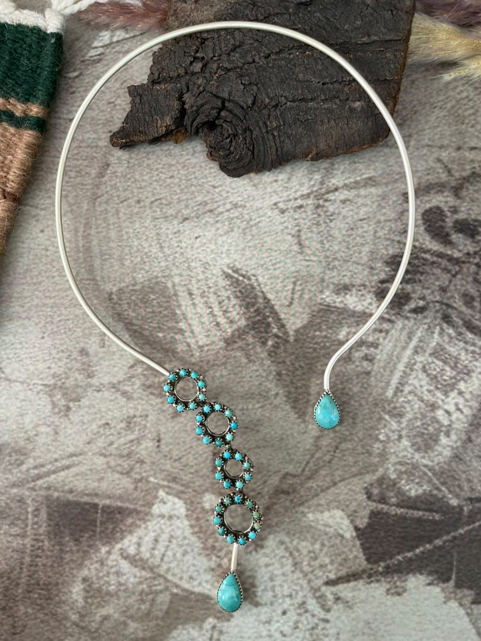 Handmade Sterling Silver Kingman Turquoise Necklace Signed Nizhoni