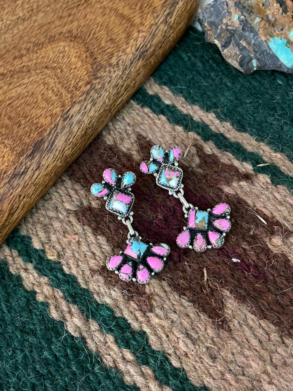 Handmade Sterling Silver Cotton Candy Post Dangle Earrings "Signed Nizhoni"