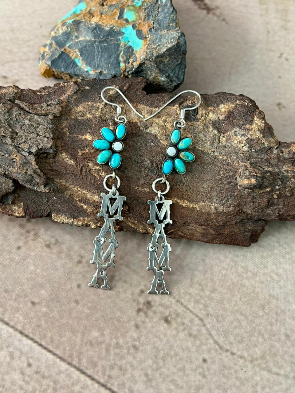 Handmade Sterling Silver Mama Collection: Kingman with White Buffalo Hook Dangle Earrings