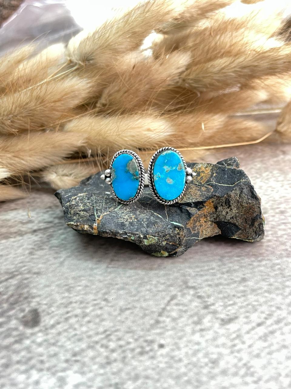 Handmade Sterling Silver Blue Kingman Turquoise Adjustable Ring "Signed Nizhoni"