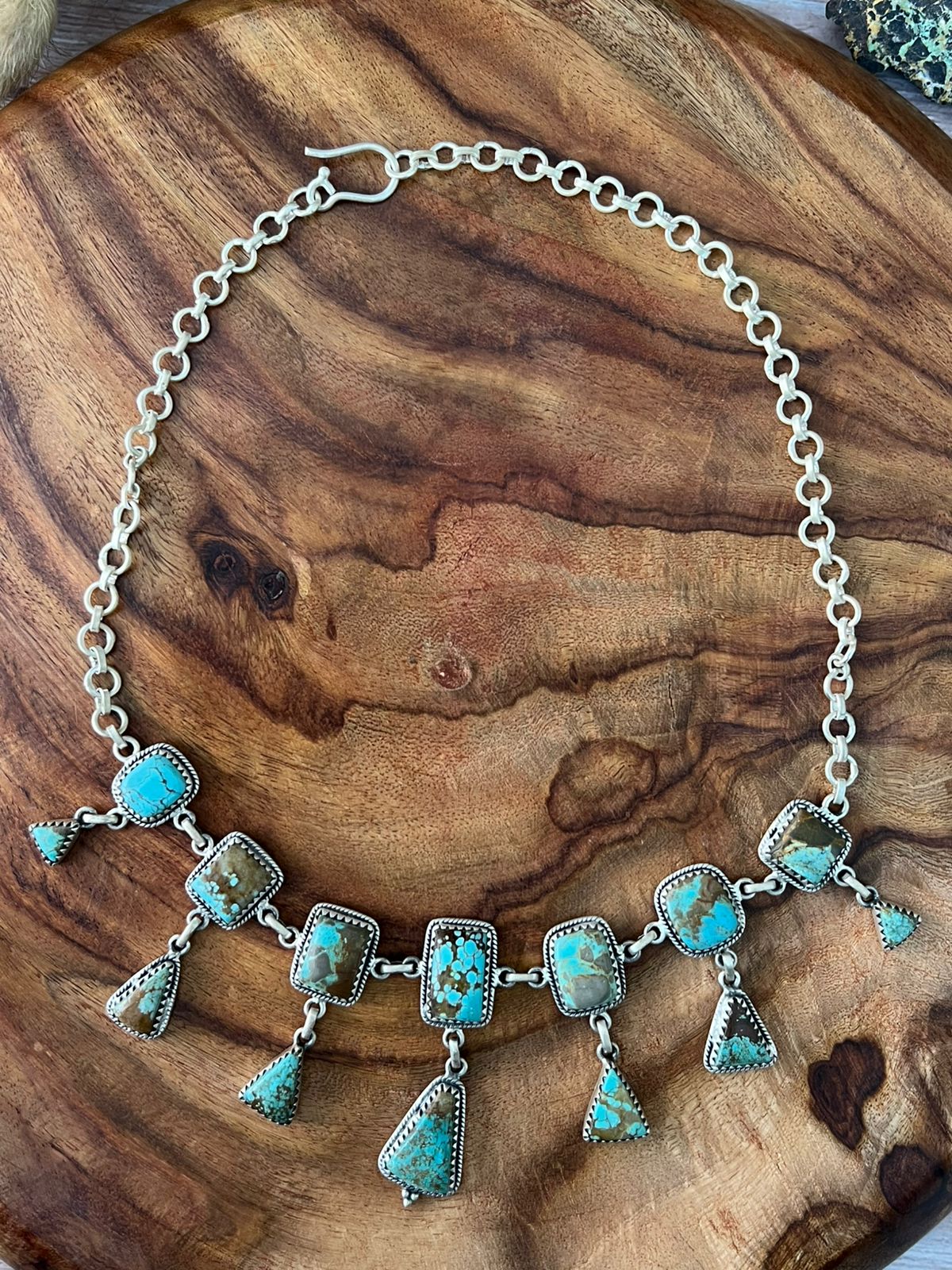 Handmade Sterling Silver Number 8 Turquoise Choker Necklace "Signed Nizhoni"