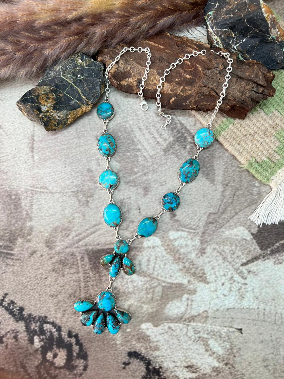 Handmade Sterling Silver Manassa Turquoise Collection: Necklace "Signed Nizhoni"