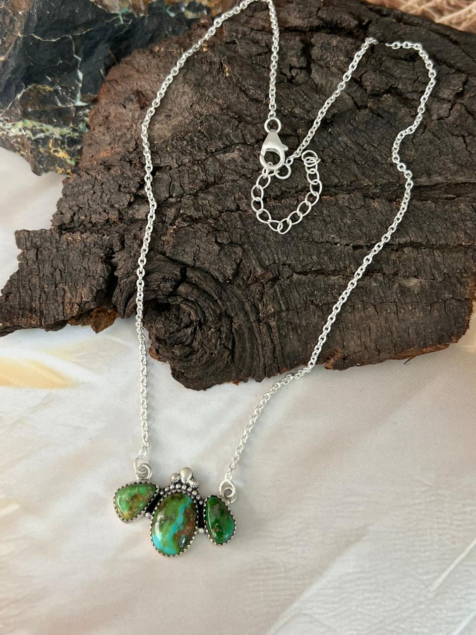 Handmade Sterling Silver Sonoran Mountain Turquoise Necklace "Signed Nizhoni"
