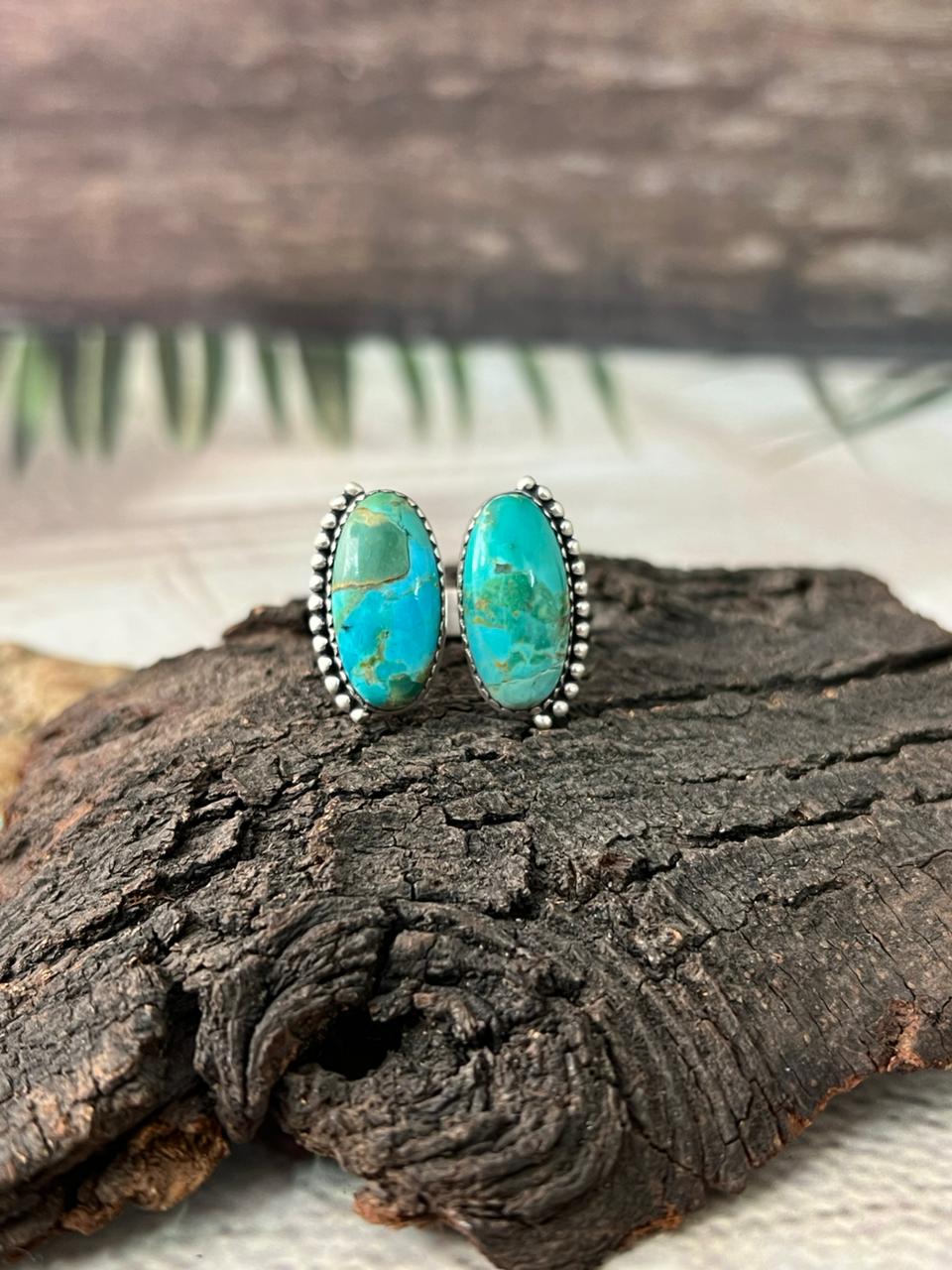 Handmade Sterling Silver Kingman Turquoise Adjustable Ring "Signed Nizhoni"