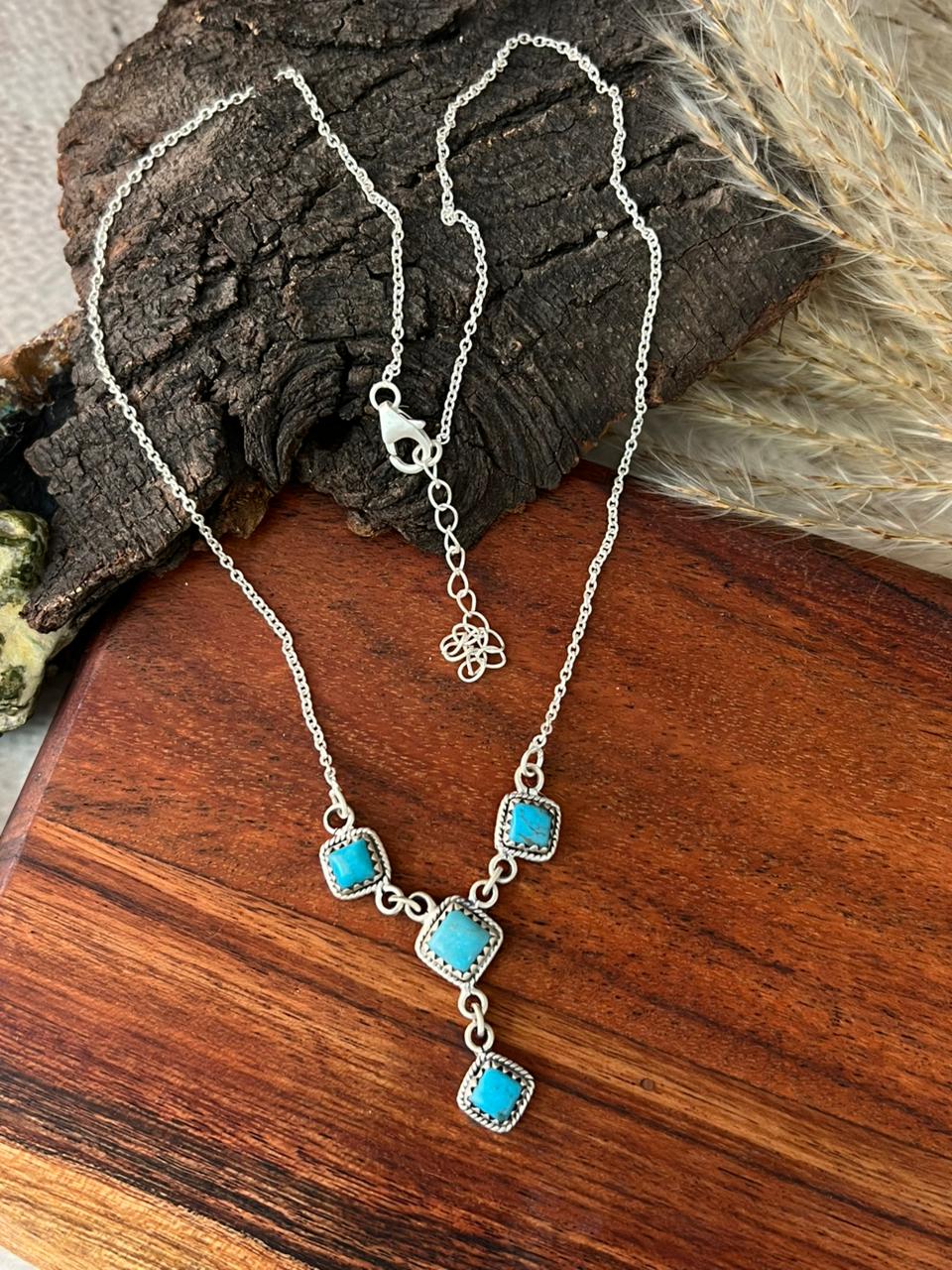 Handmade Sterling Silver Blue Kingman Turquoise Necklace "Signed Nizhoni"
