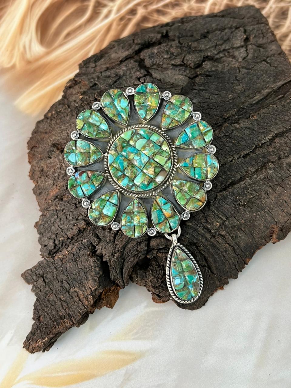 Handmade Sterling Silver Sonoran Cobble Collection: Sonoran Mountain Turquoise Pendant "Signed Nizhoni"