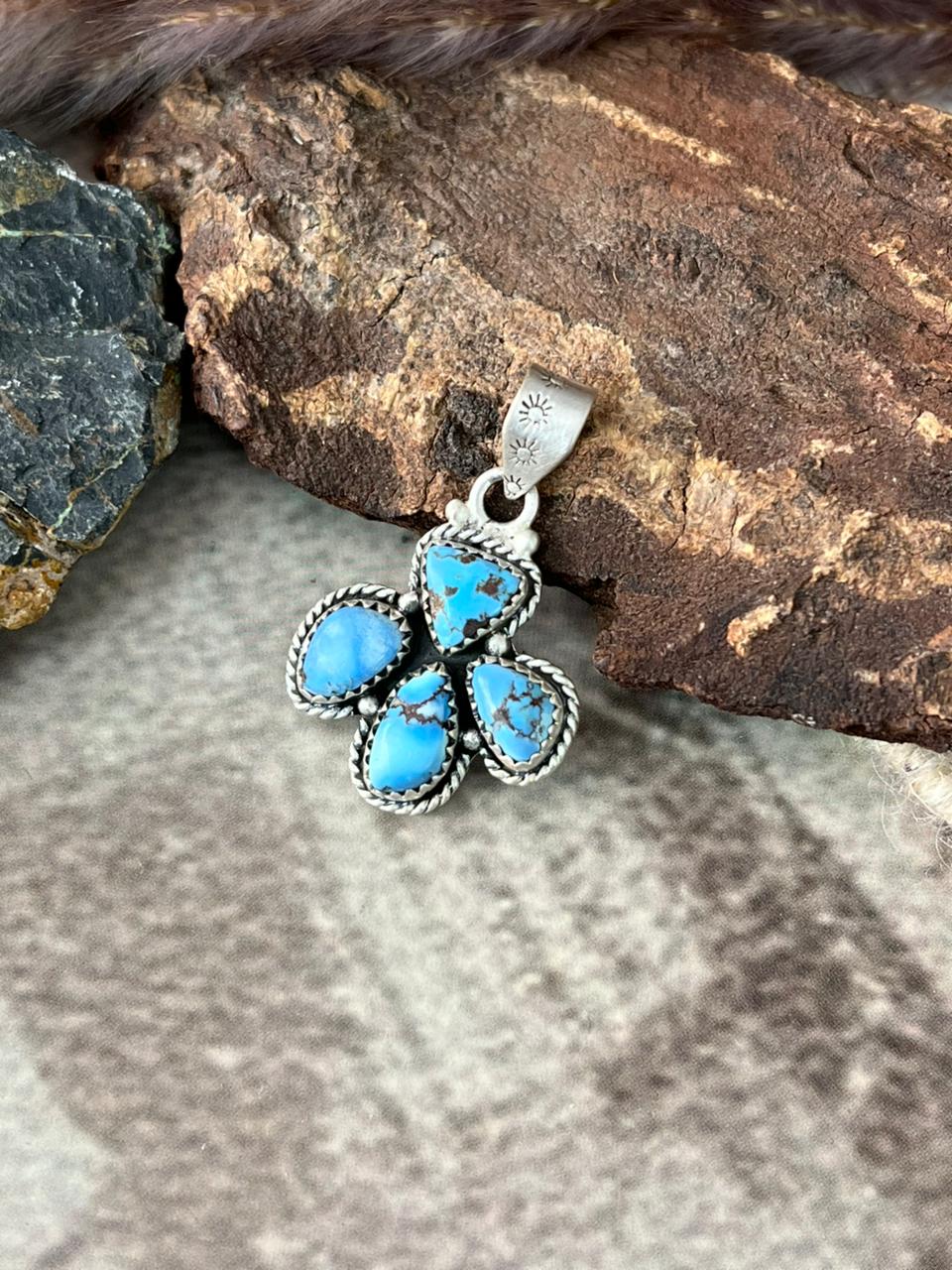 Handmade Sterling Silver Golden Hills Turquoise Pendant "Signed Nizhoni"