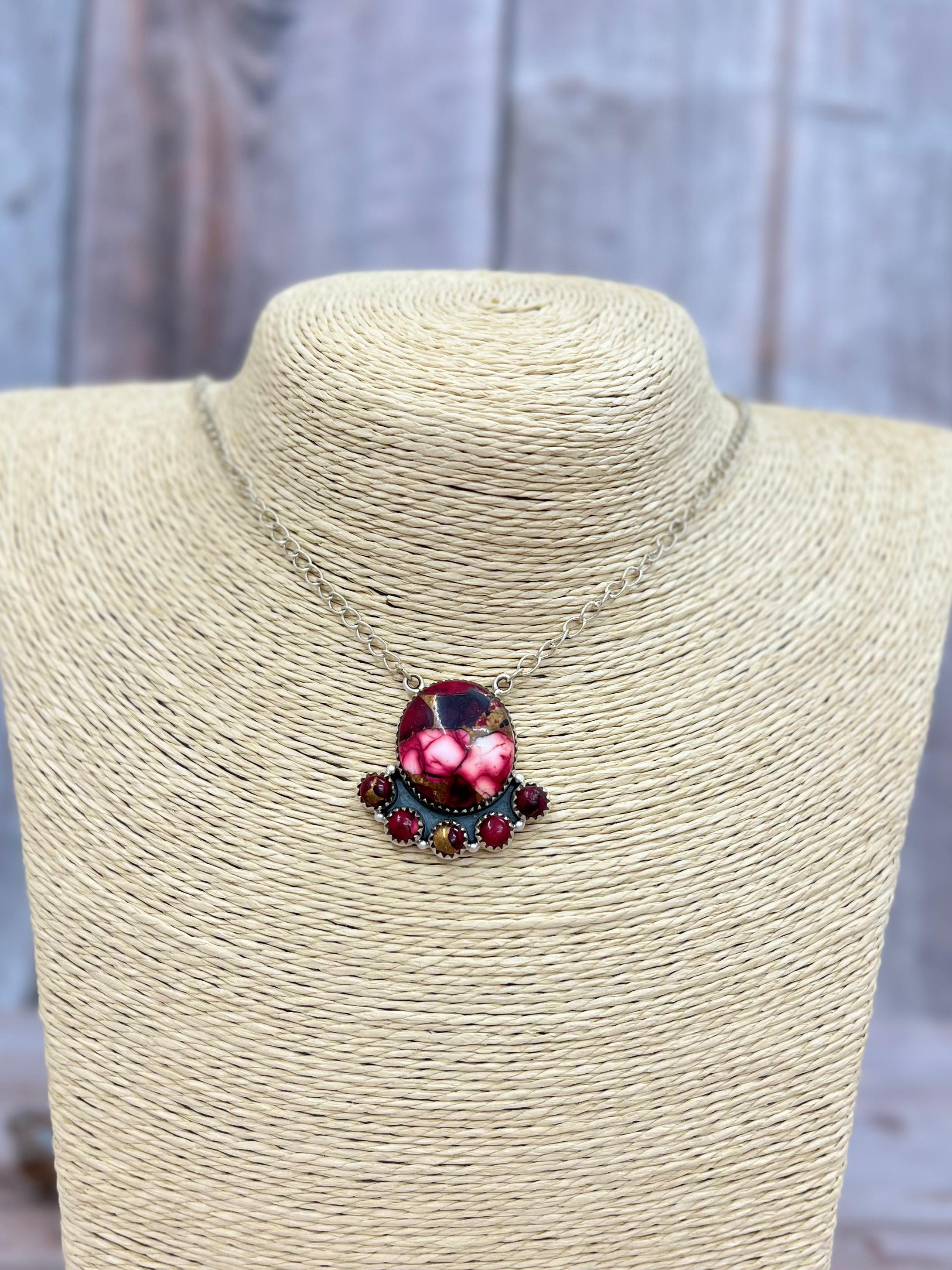 Handmade Sterling Silver Dahlia Rose Necklace with Signed Nizhoni (3)