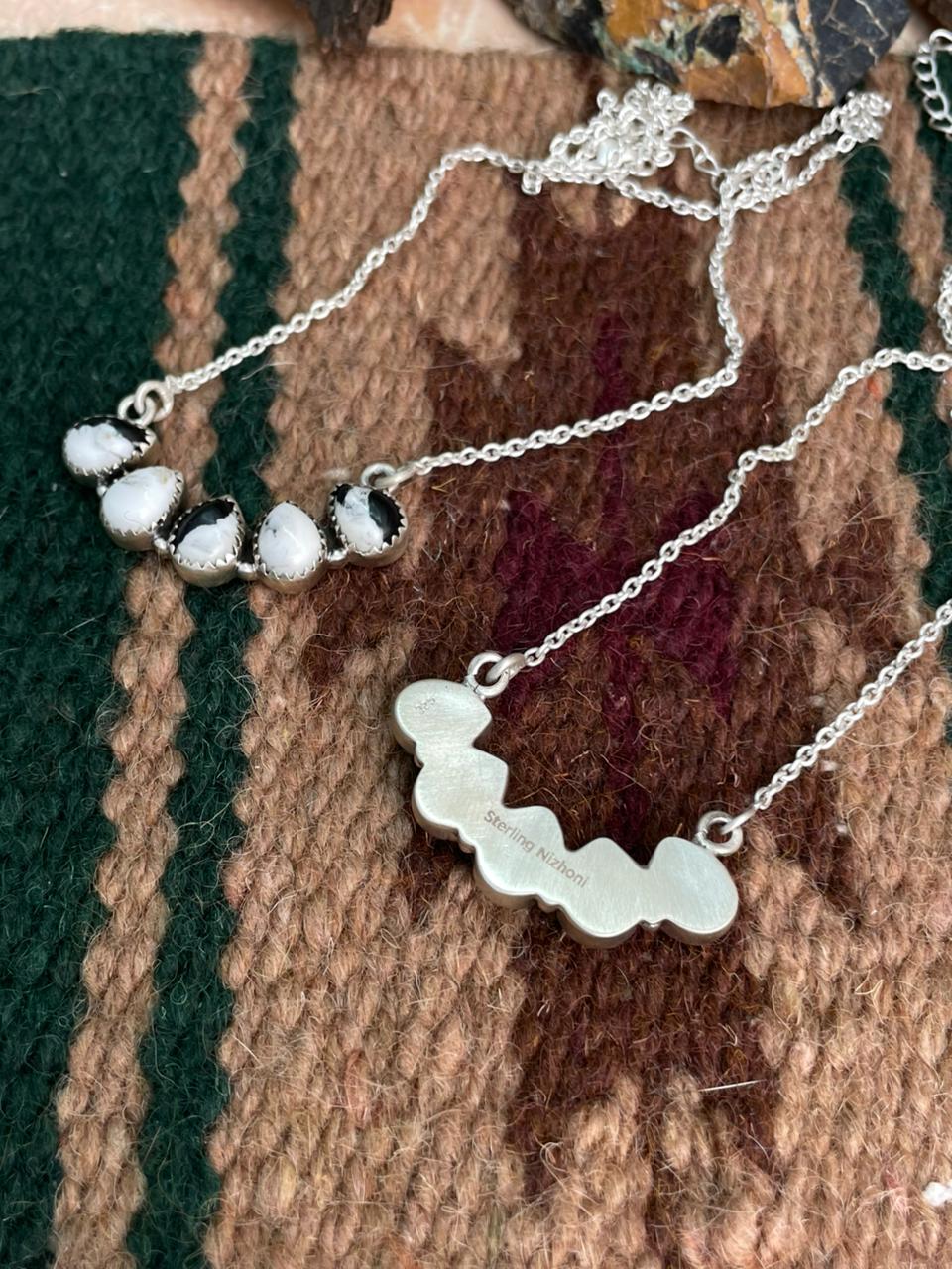Handmade Sterling Silver White Buffalo, Kingman Turquoise Necklace "Signed Nizhoni"
