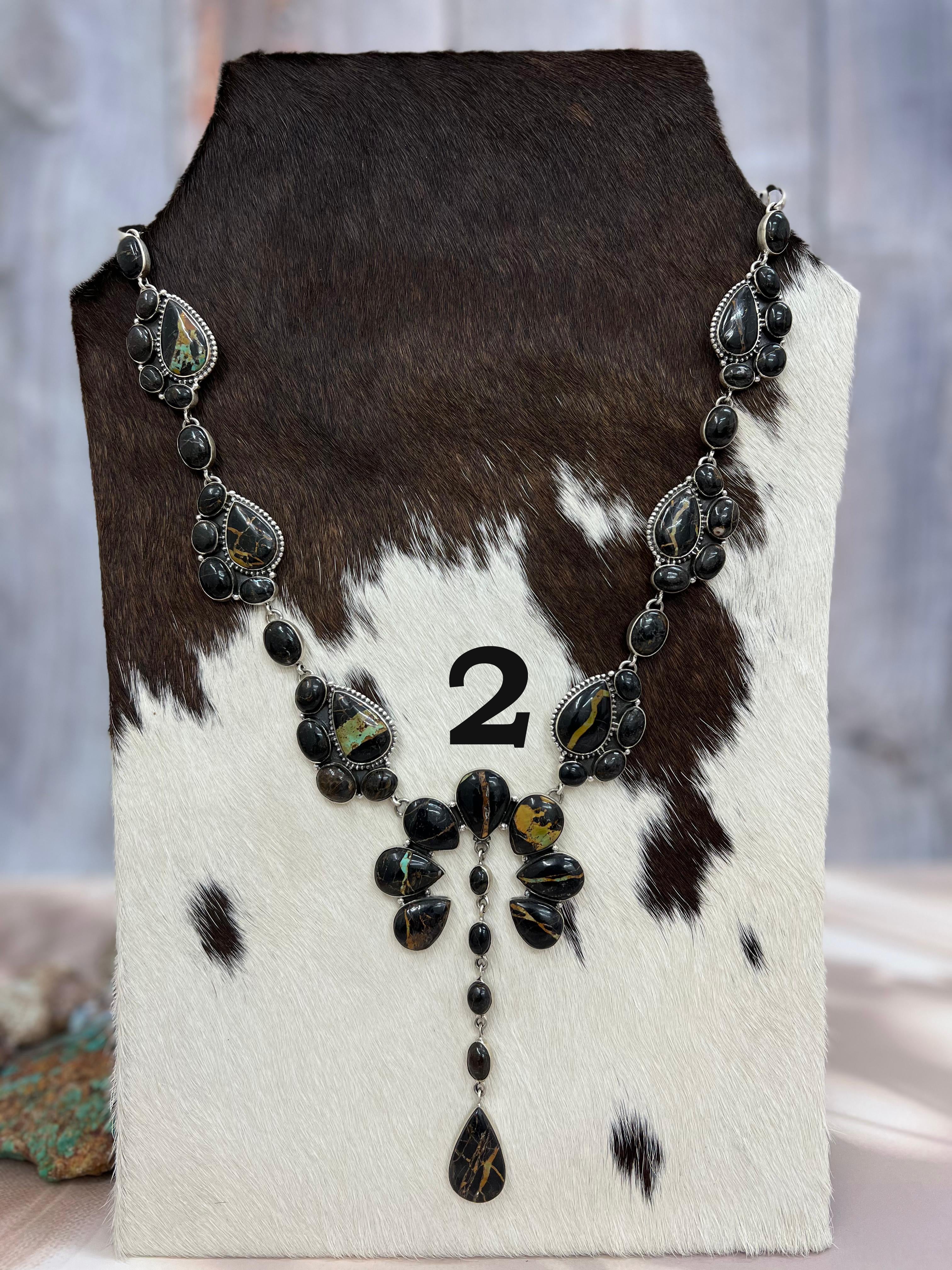 Handmade Sterling Silver Blackjack Turquoise Necklace Signed Nizhoni