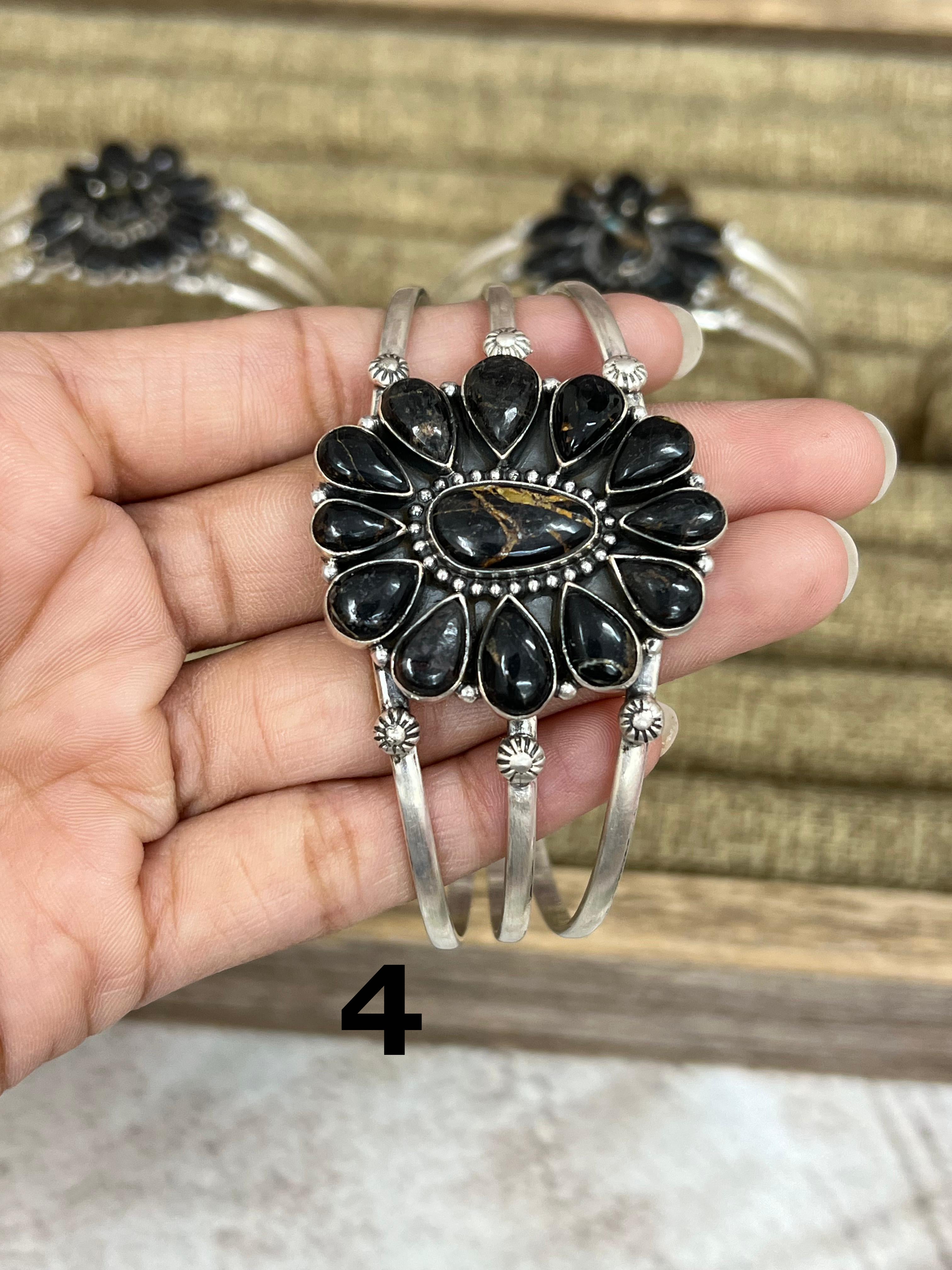 Handmade Sterling Silver Blackjack Turquoise Cuff Bracelet Signed Nizhoni