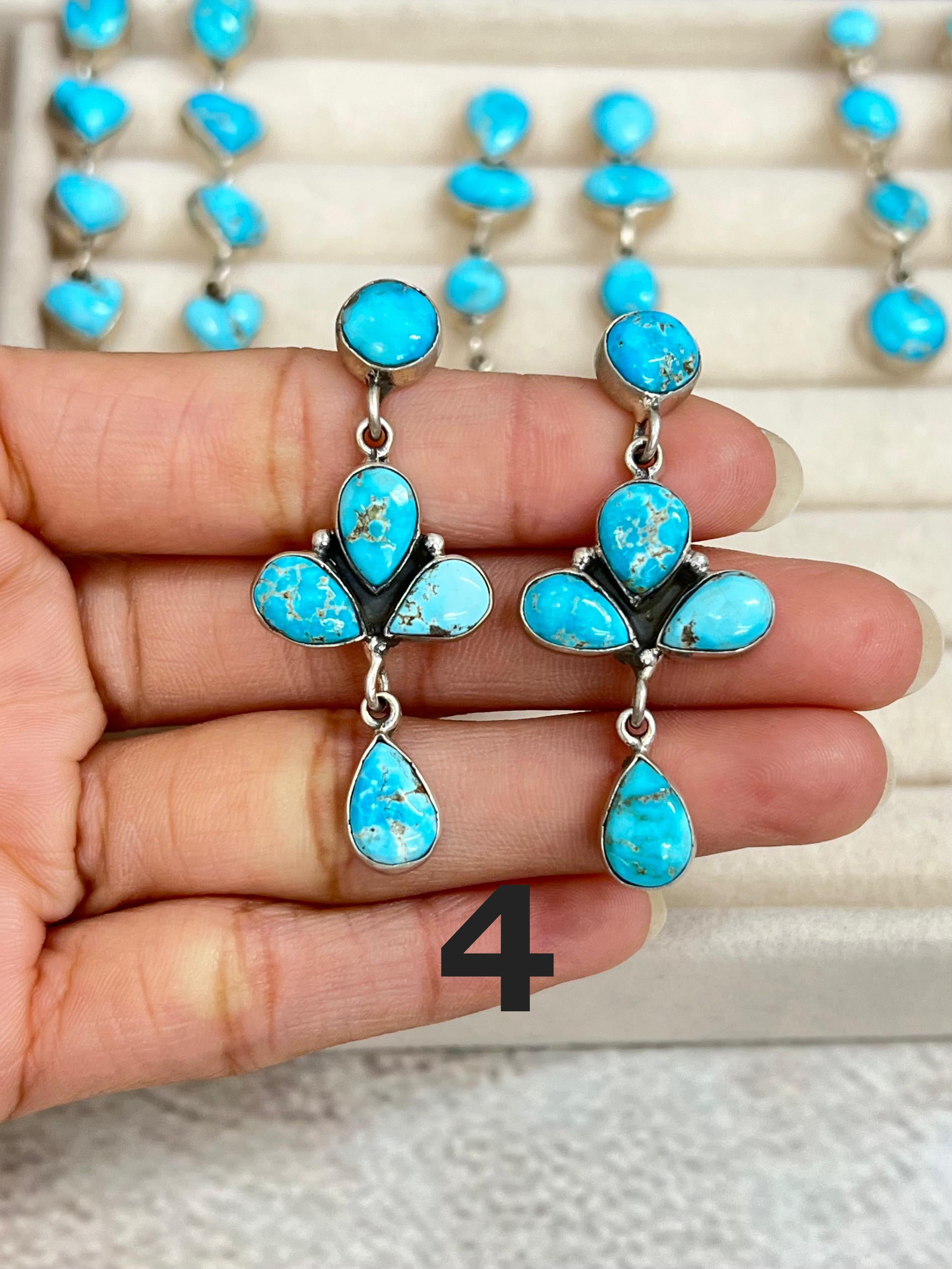 Handmade Sterling Silver Blue Bird Turquoise Dangle Earrings with Signed Nizhoni