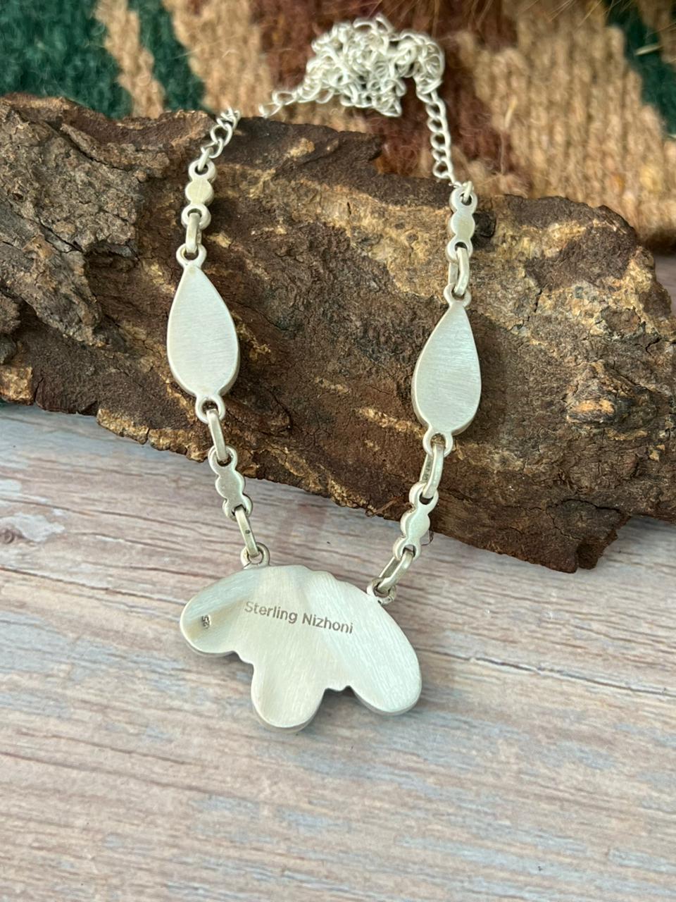 Handmade Sterling Silver Kingman Turquoise Necklace "Signed Nizhoni"