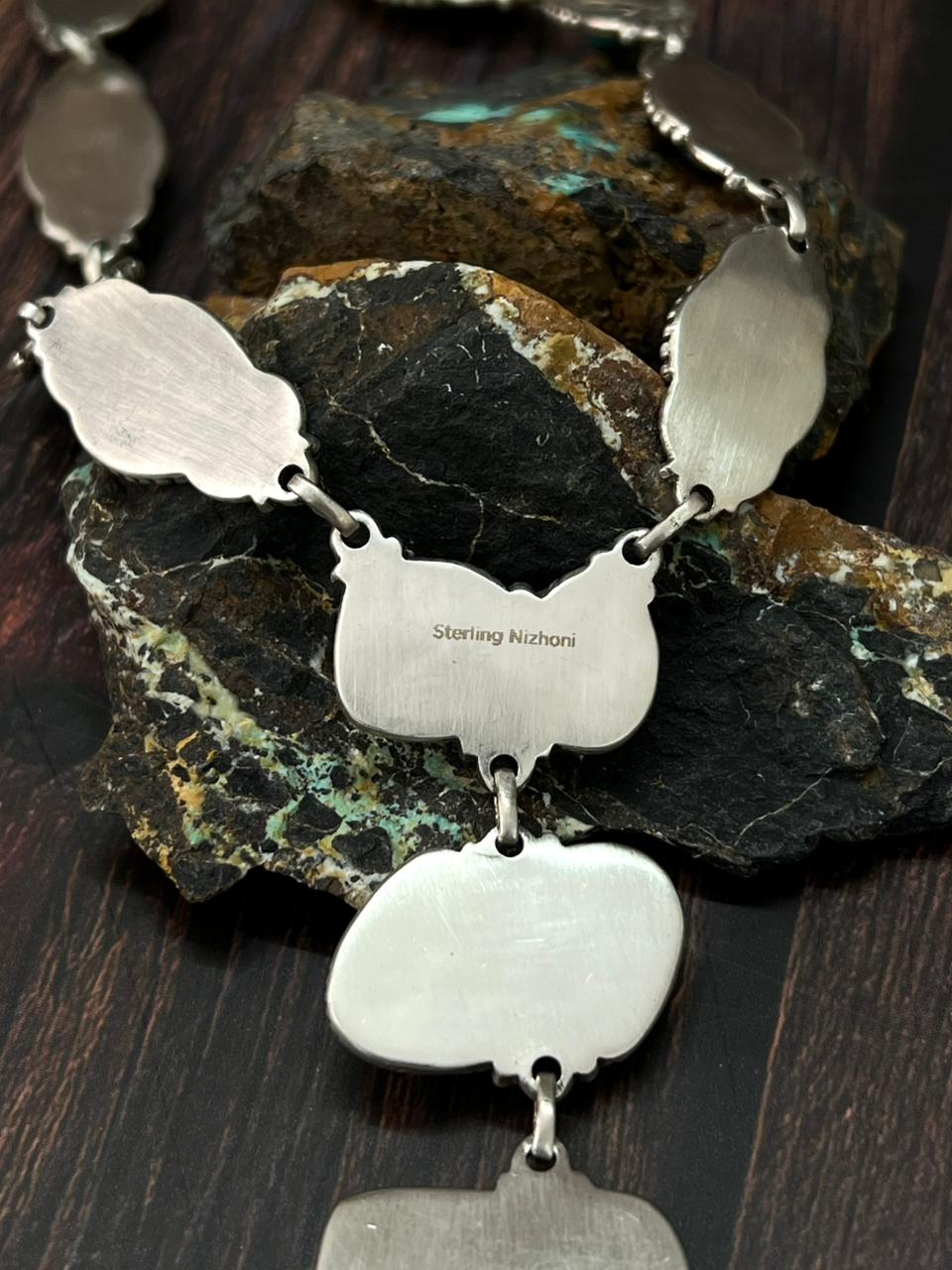 Handmade Sterling Silver Sonoran with White Water Necklace "Signed Nizhoni"