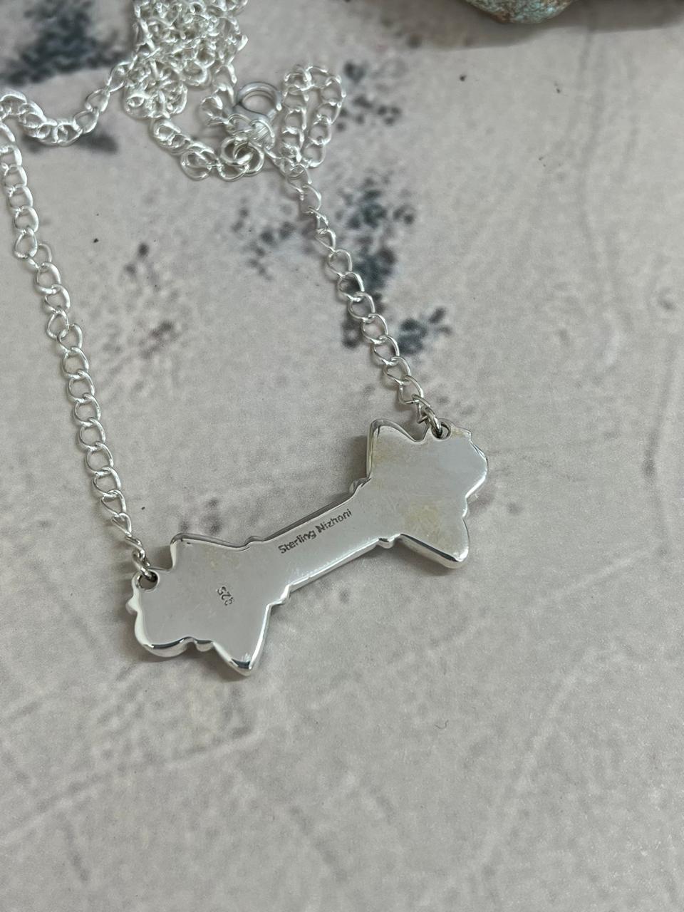 Handmade Sterling Silver Cotton Candy Turquoise Necklace with Signed Nizhoni