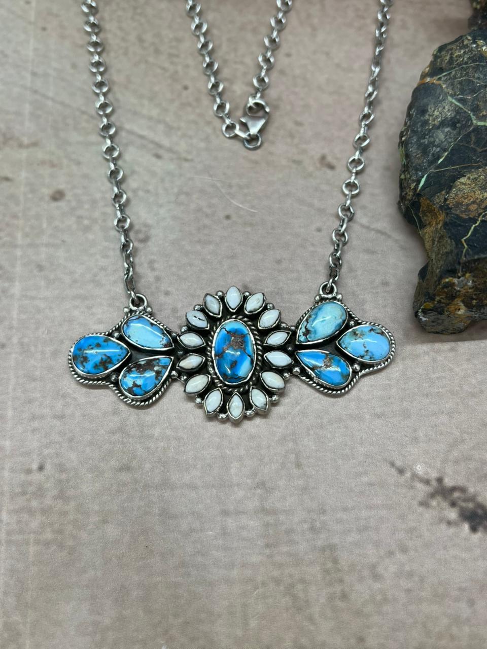 Handmade Sterling Silver Golden Hills with White Collection Necklace "Signed Nizhoni"