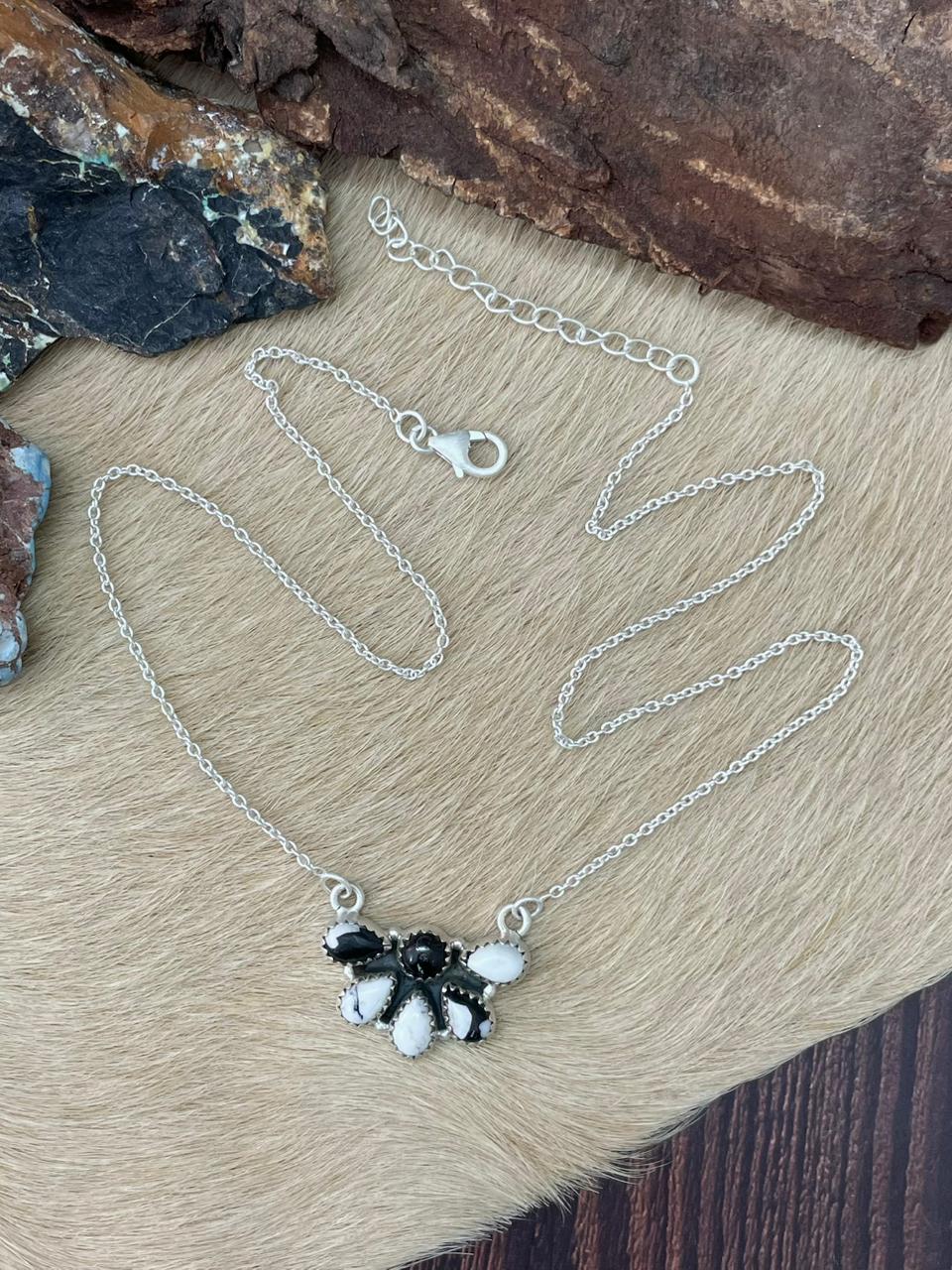 Handmade Sterling Silver White Buffalo Necklace "Signed Nizhoni"