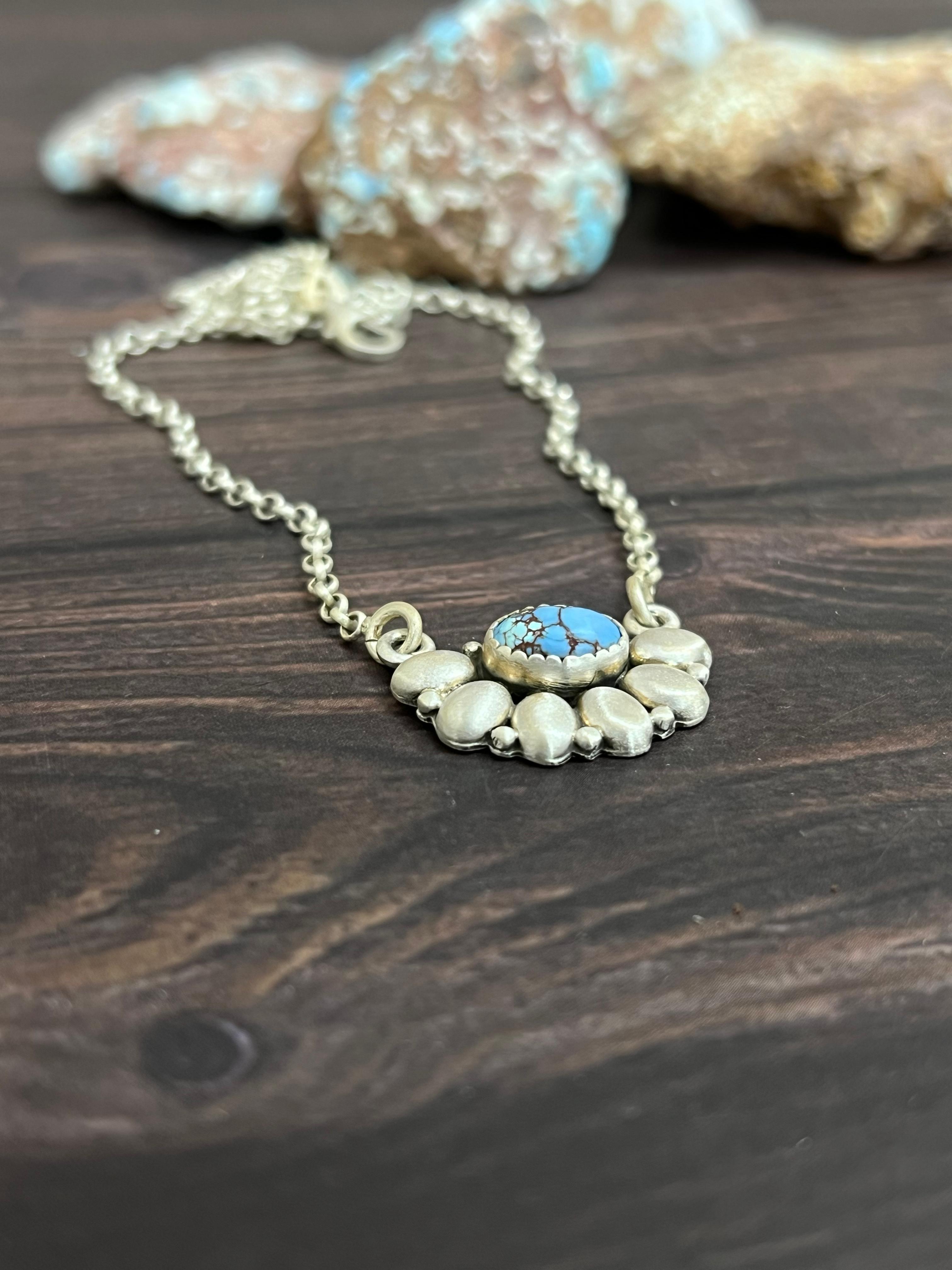 "Ball Collection" Handmade Sterling Silver Golden Hills Turquoise Necklace with Signed Nizhoni