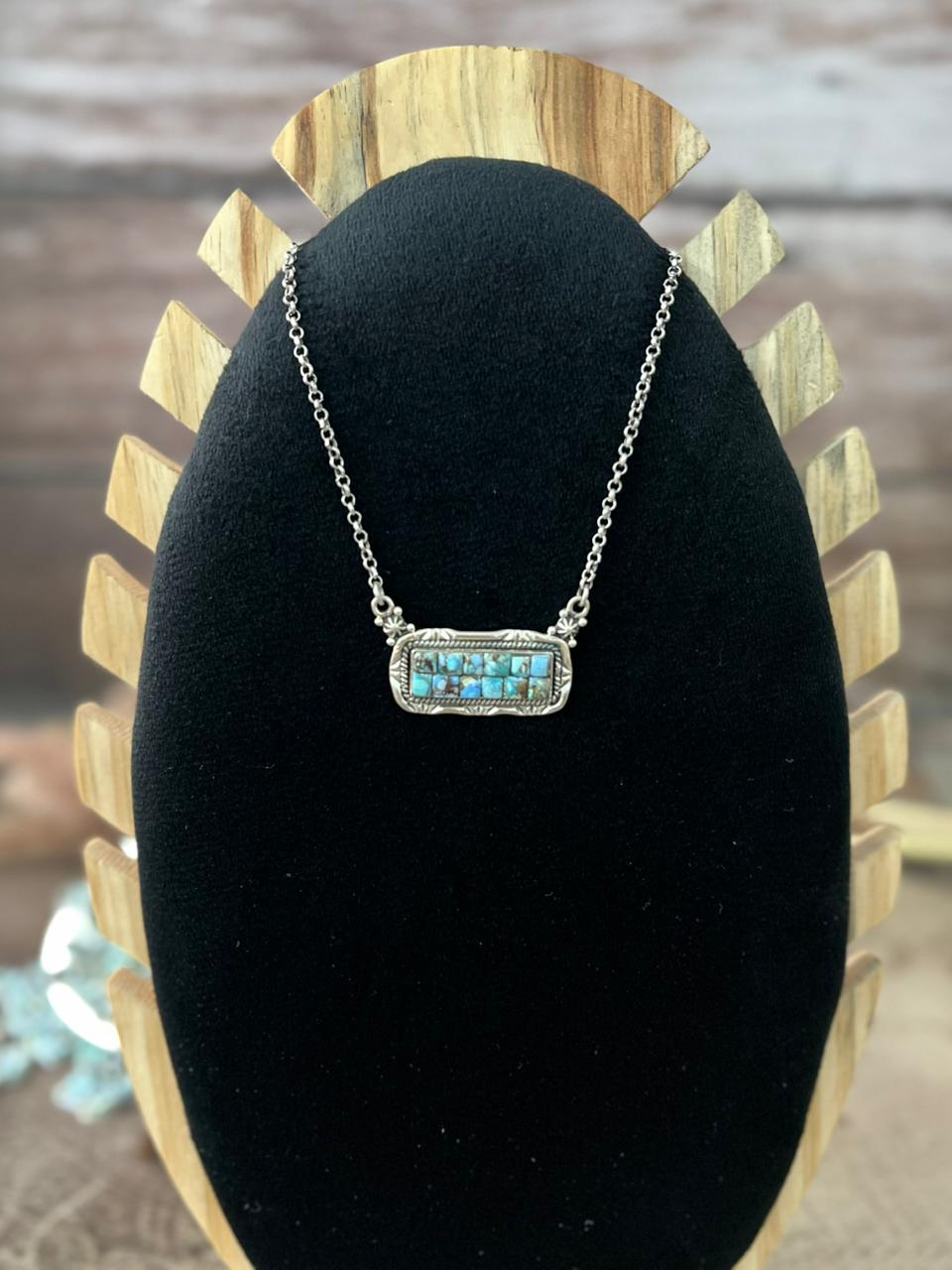 Handmade Sterling Silver 'Golden Hills Turquoise Cobble Collection' Necklace "Signed Nizhoni"