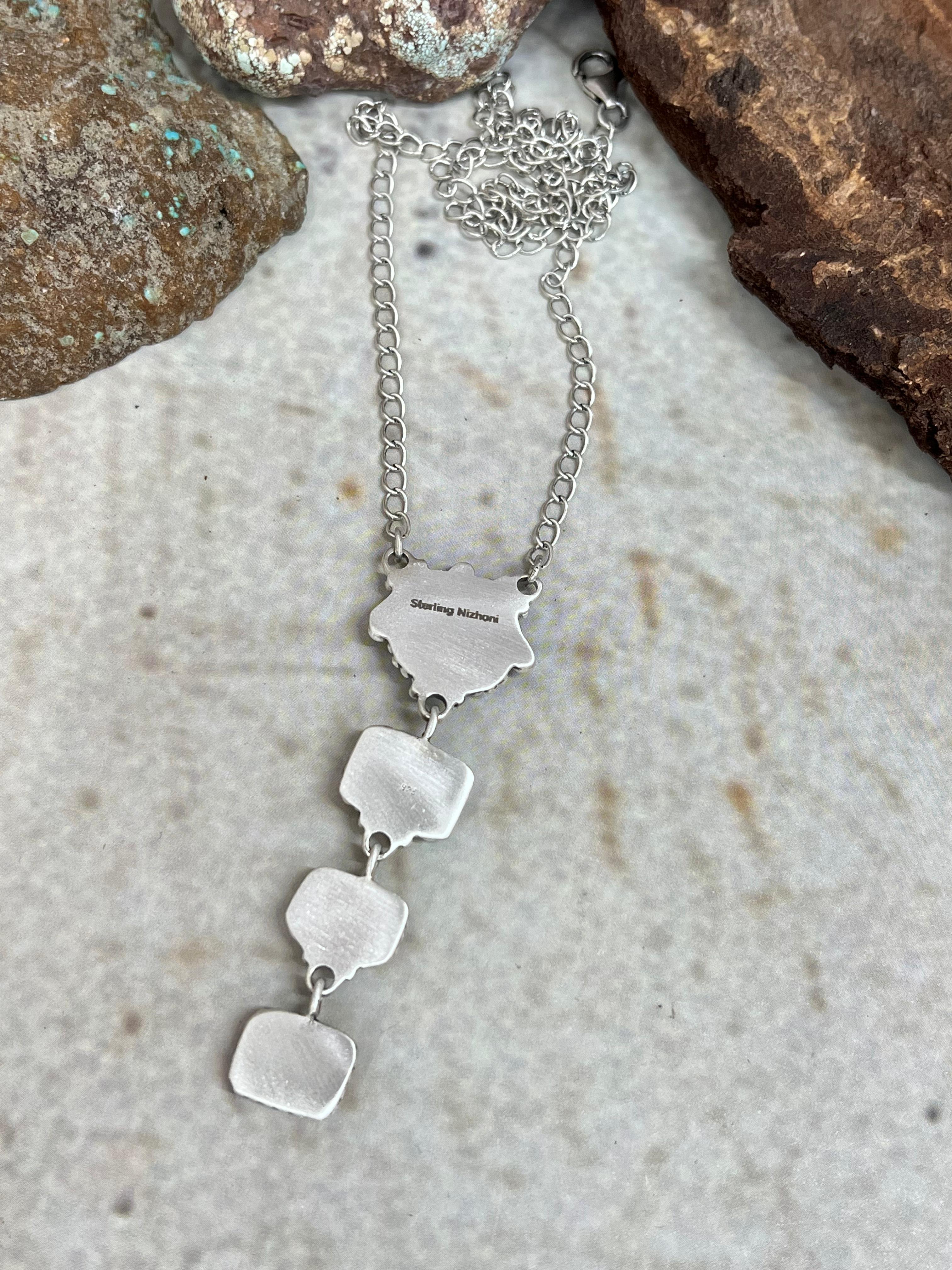 Handmade Sterling Silver White Water Turquoise Necklace Signed Nizhoni