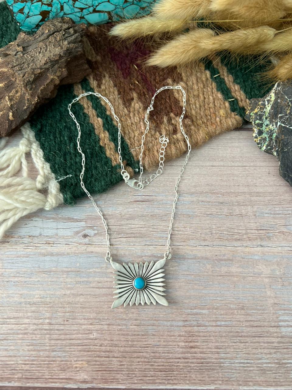 Handmade Sterling Silver Kingman Turquoise Necklace "Signed Nizhoni"