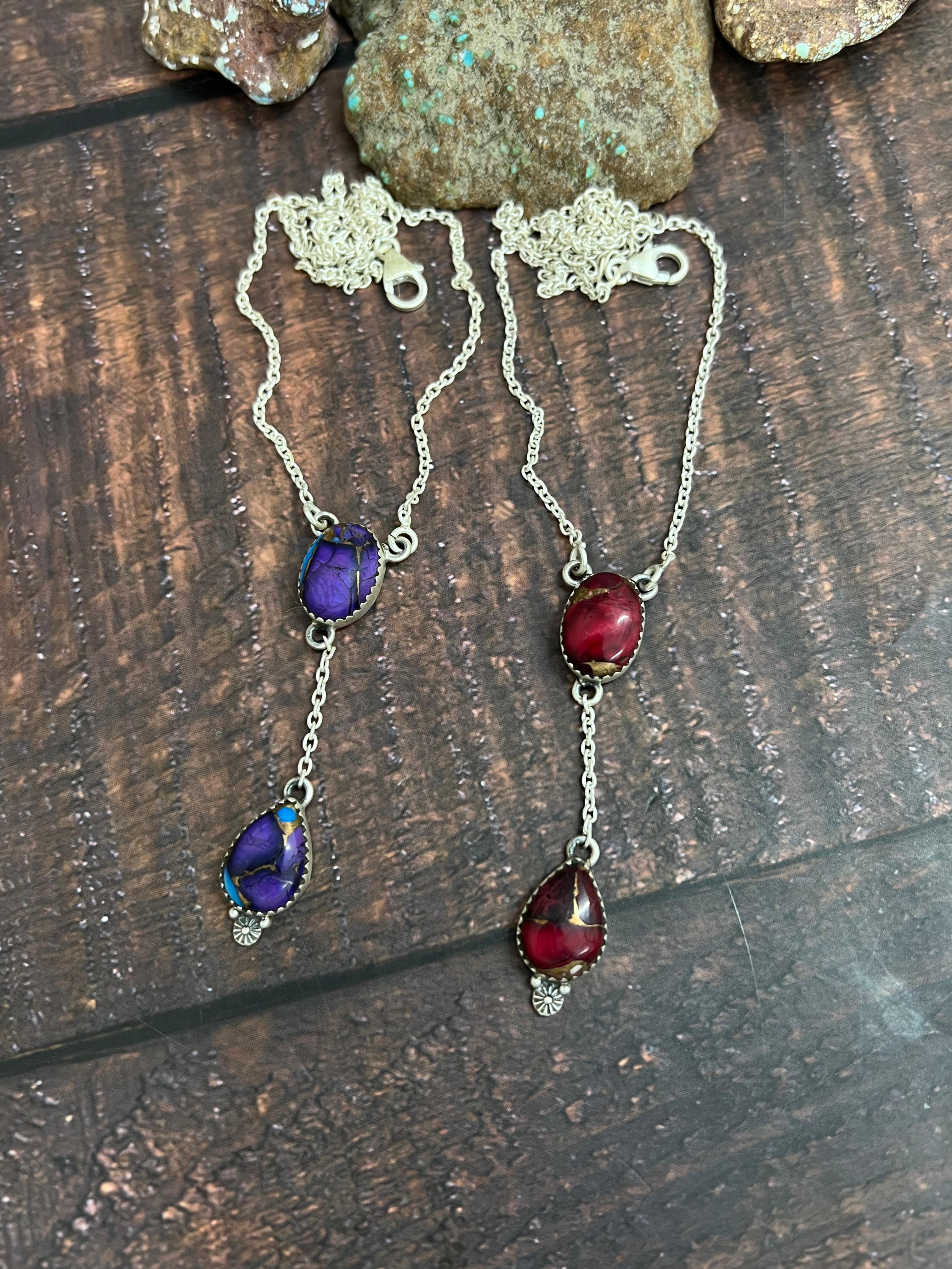 Handmade Sterling Silver Multistone Dahlia Necklace with Signed Nizhoni