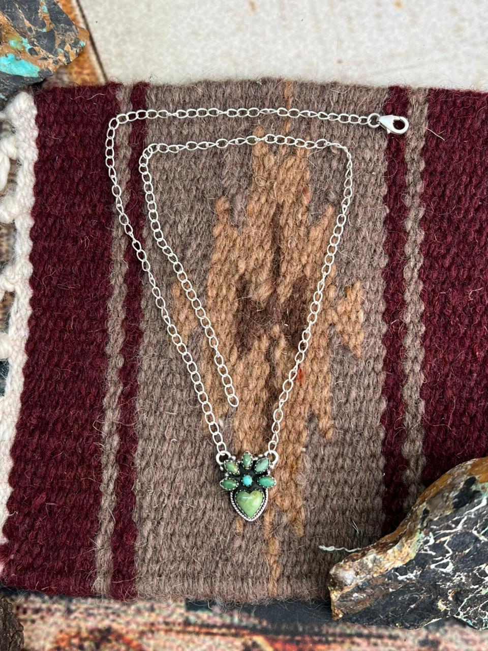Handmade Sterling Silver Kingman Turquoise Necklace "Signed Nizhoni"