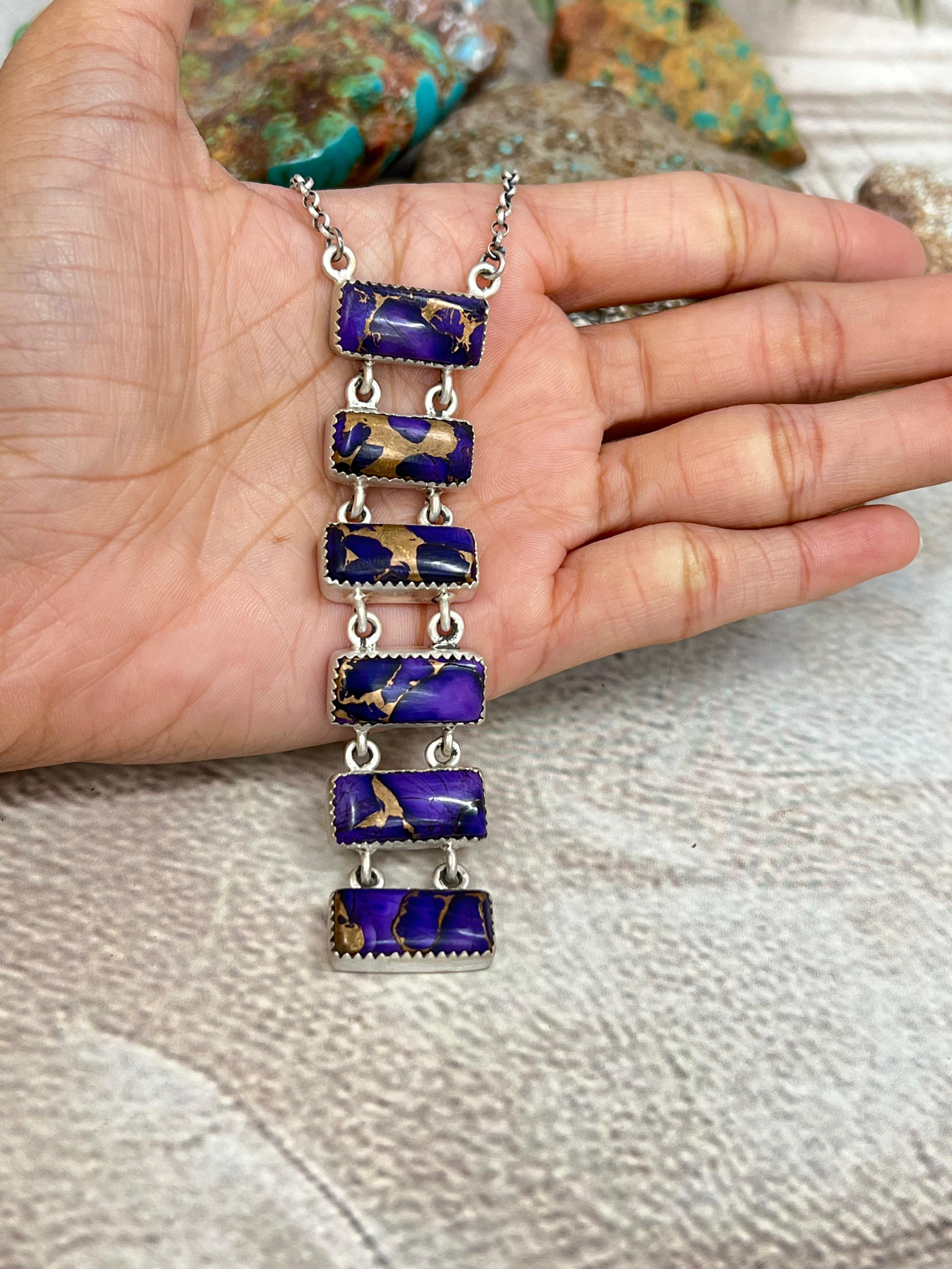 Handmade Sterling Silver Grape Dahlia Necklace with Signed Nizhoni