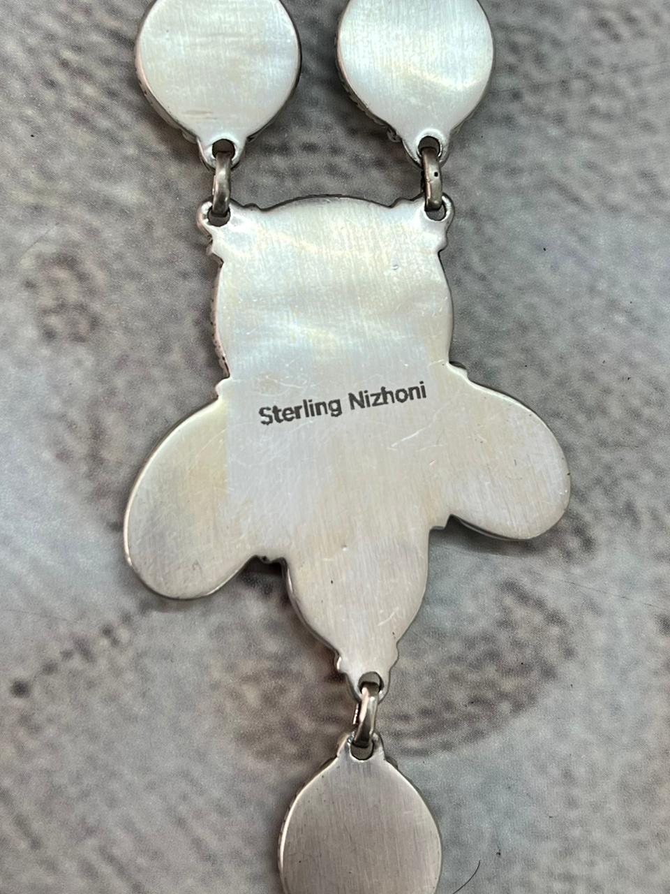 Handmade Sterling Silver Blackjack Turquoise Drop Necklace "Signed Nizhoni"