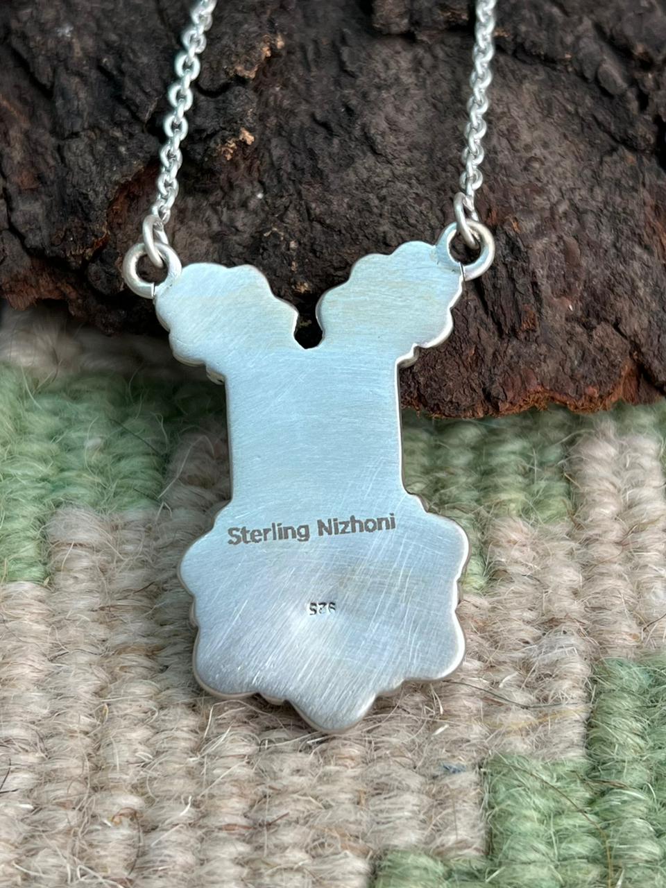 Handmade Sterling Silver Kingman Turquoise with Wildhorse Magnesite Necklace "Signed Nizhoni"