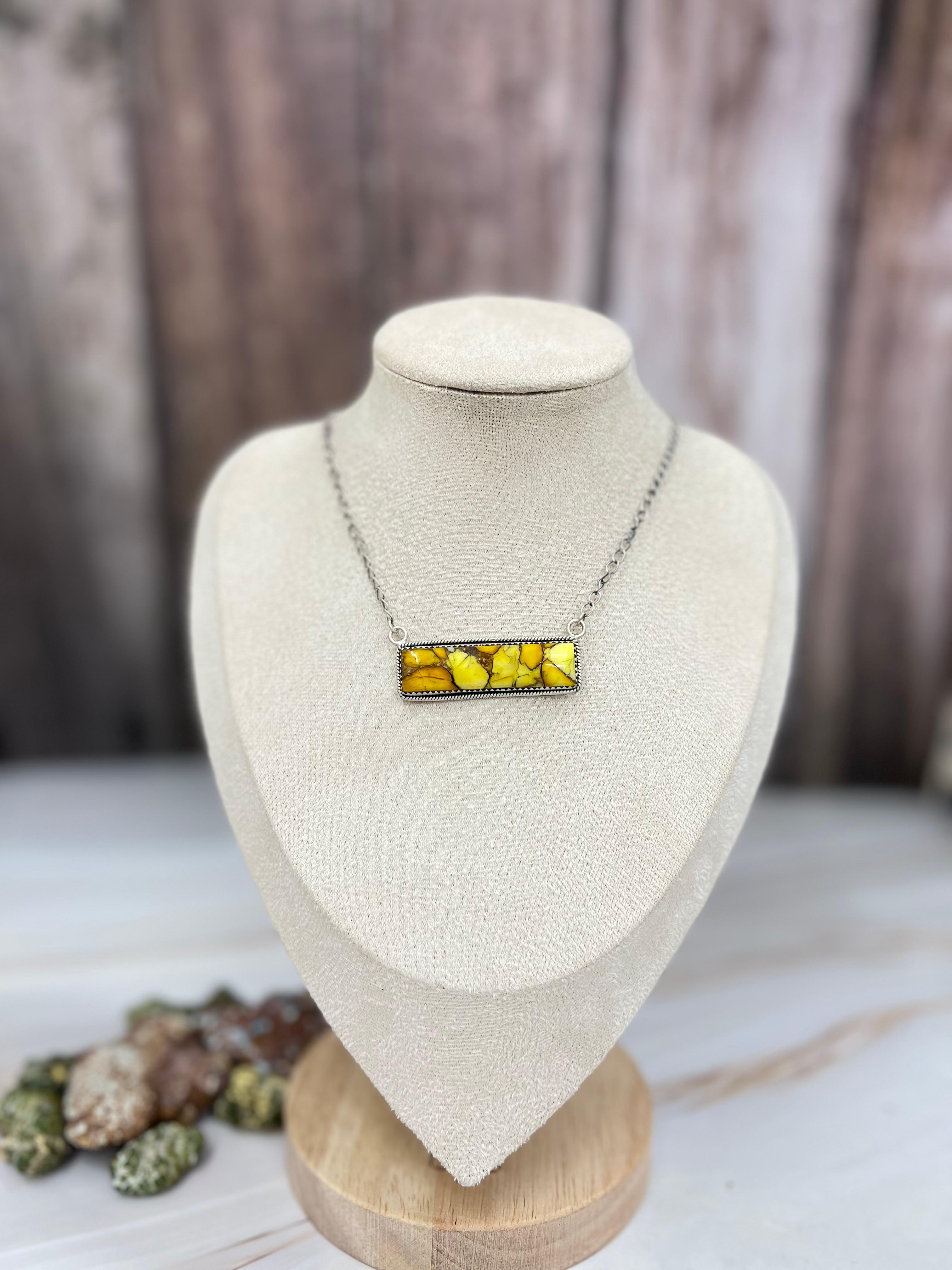 Handmade Sterling Silver Dahlia Rose, Honey Dahlia Bar Necklace with Signed Nizhoni