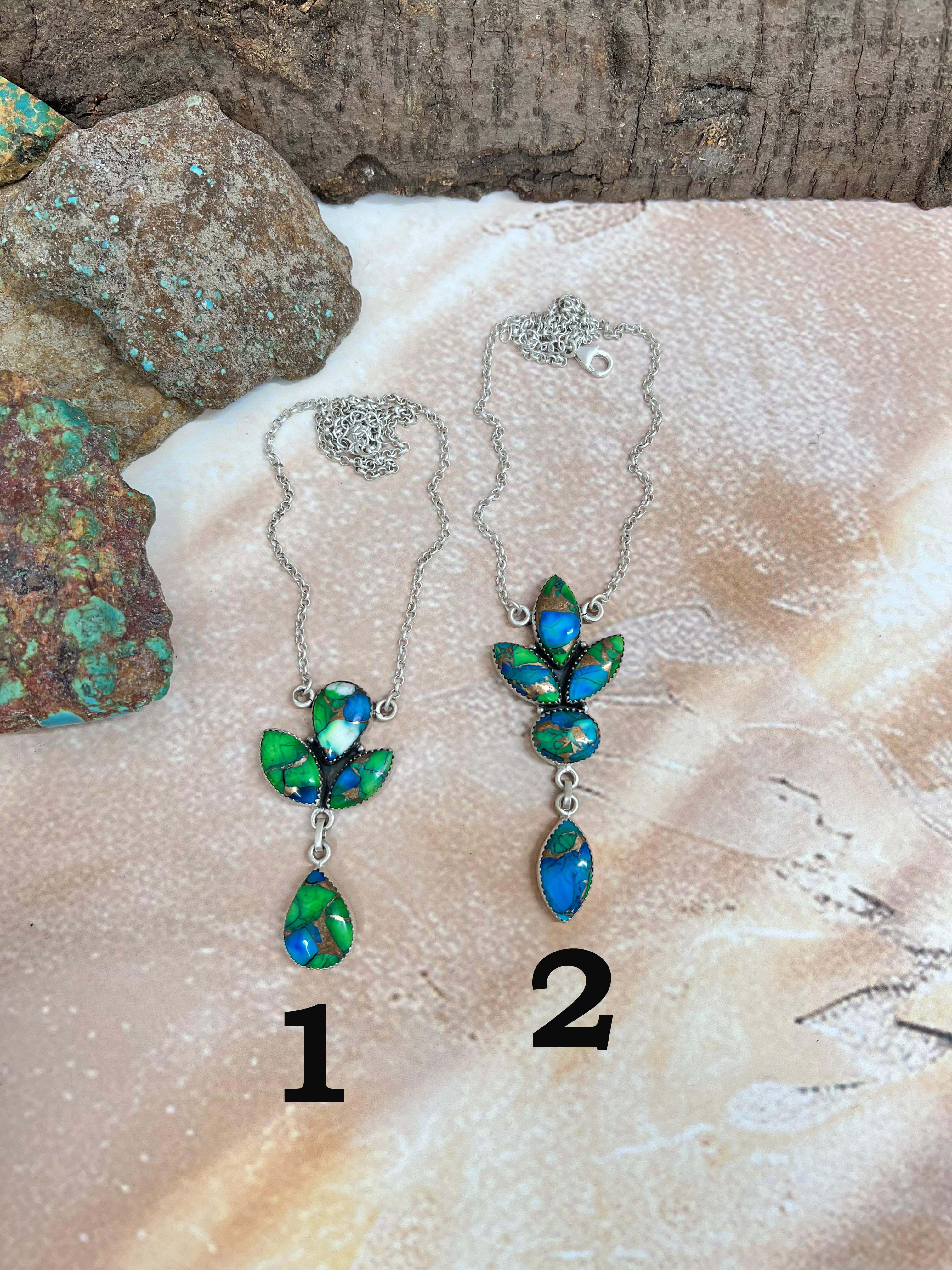 Handmade Sterling Silver Peacock Dahlia Necklace with Signed Nizhoni