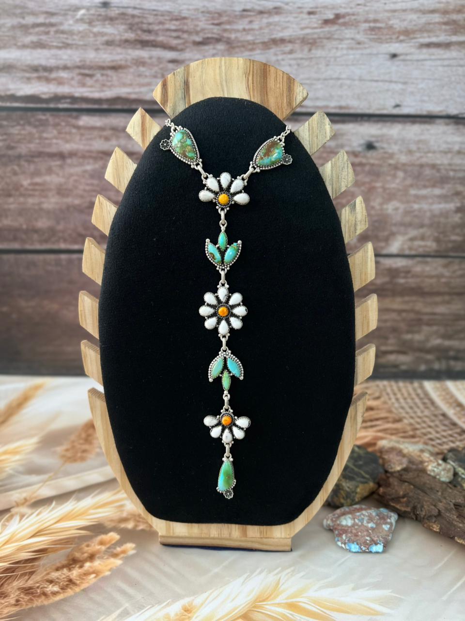 Handmade Sterling Silver Spring Collection: White Buffalo with Bumblebee & Sonoran Mountain Turquoise Necklace "Signed Nizhoni"