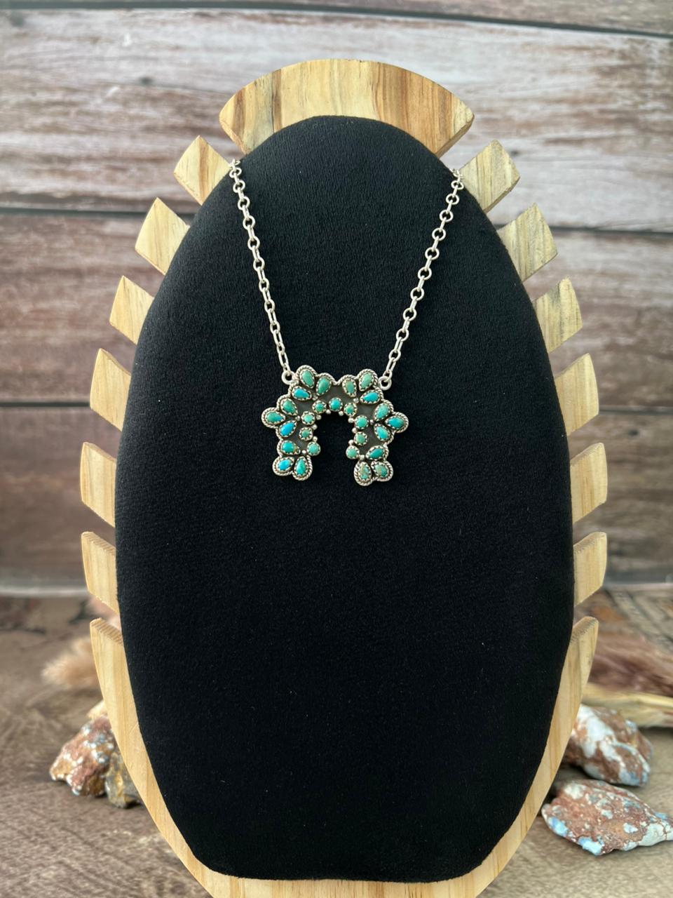 Handmade Sterling Silver Kingman Turquoise Necklace "Signed Nizhoni"